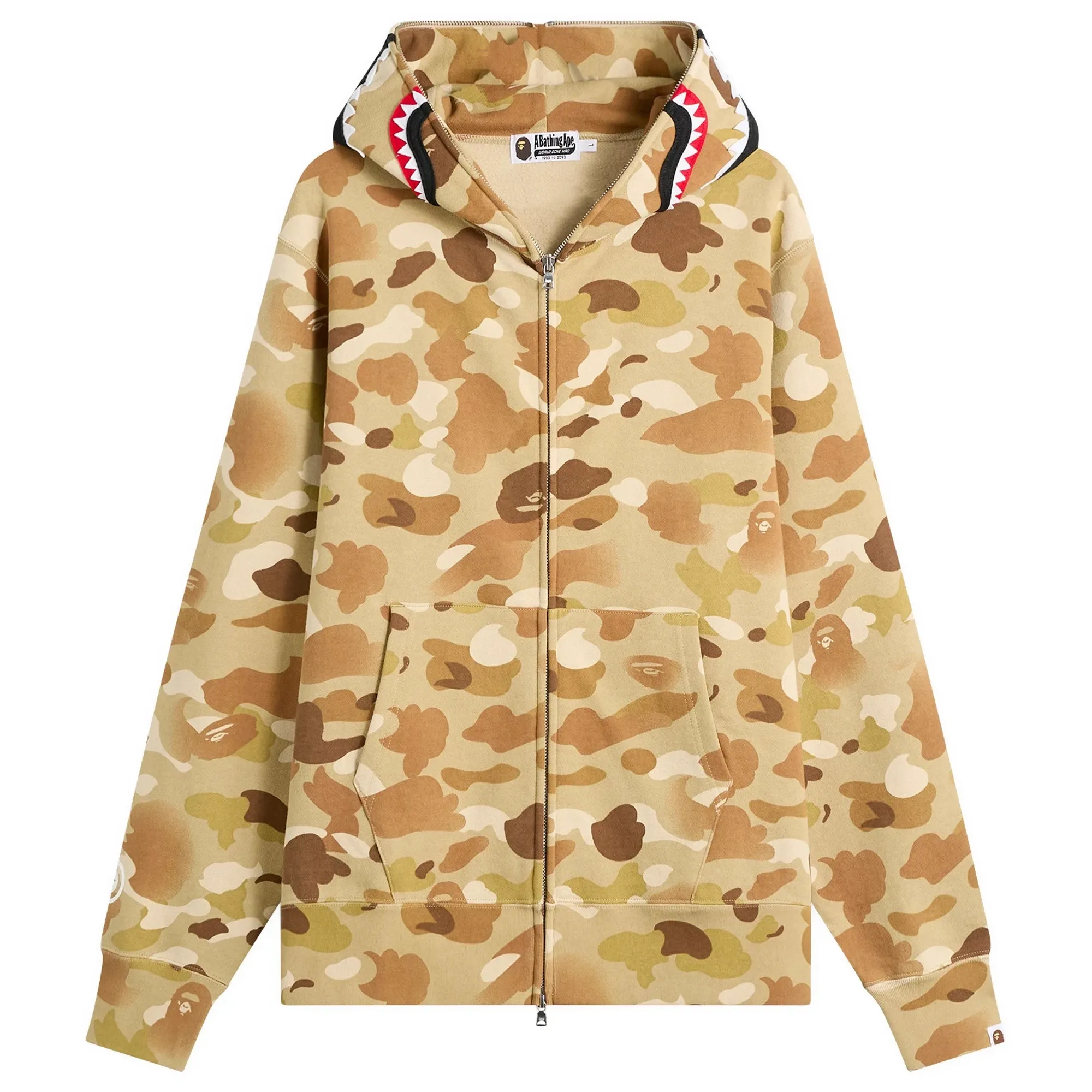A Bathing Ape Men's Graduation Camo Shark Zip Hoodie Beige