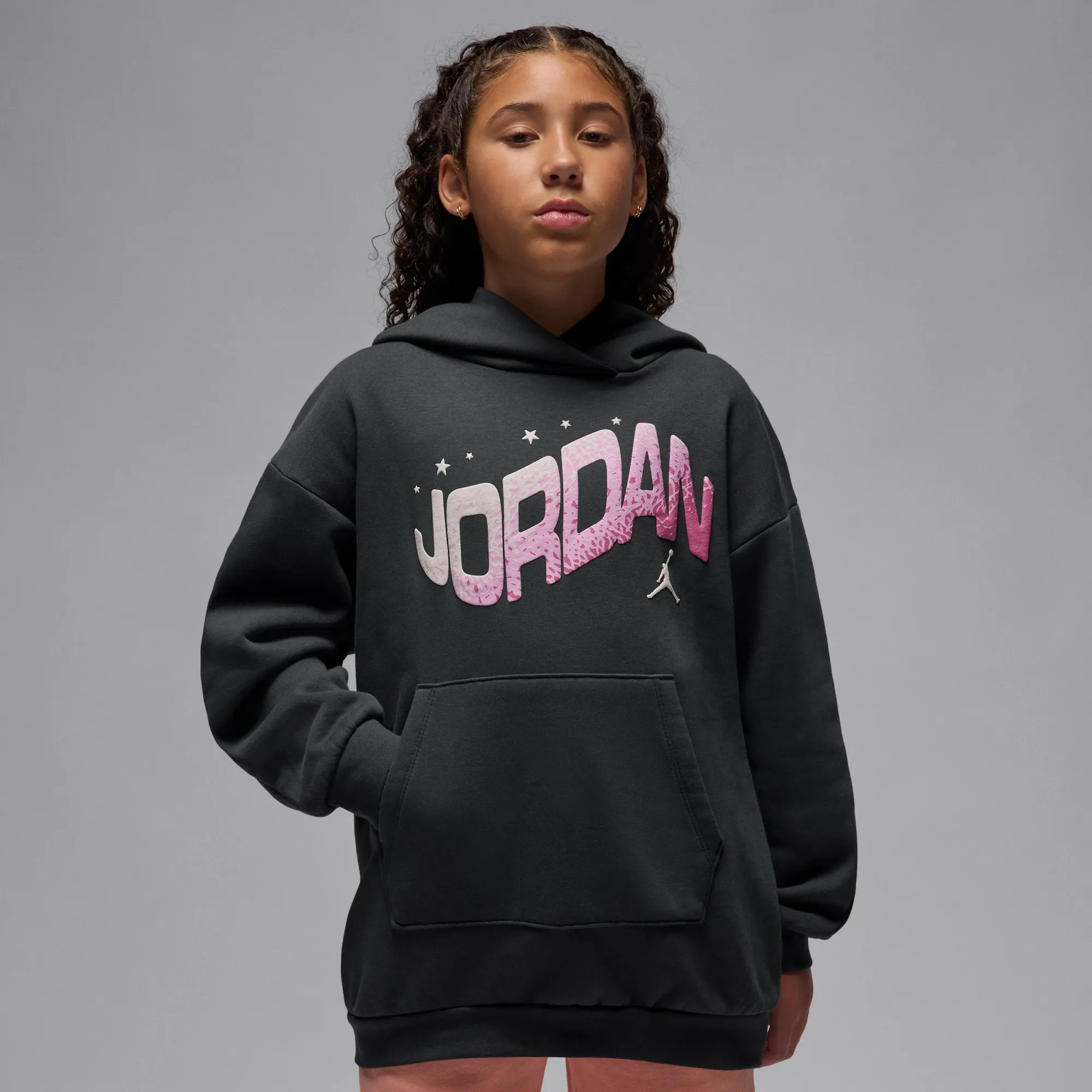 Nike Jordan Jumpman Club Older Kids' Oversized Satin Pullover Hoodie - Black - Cotton/Polyester