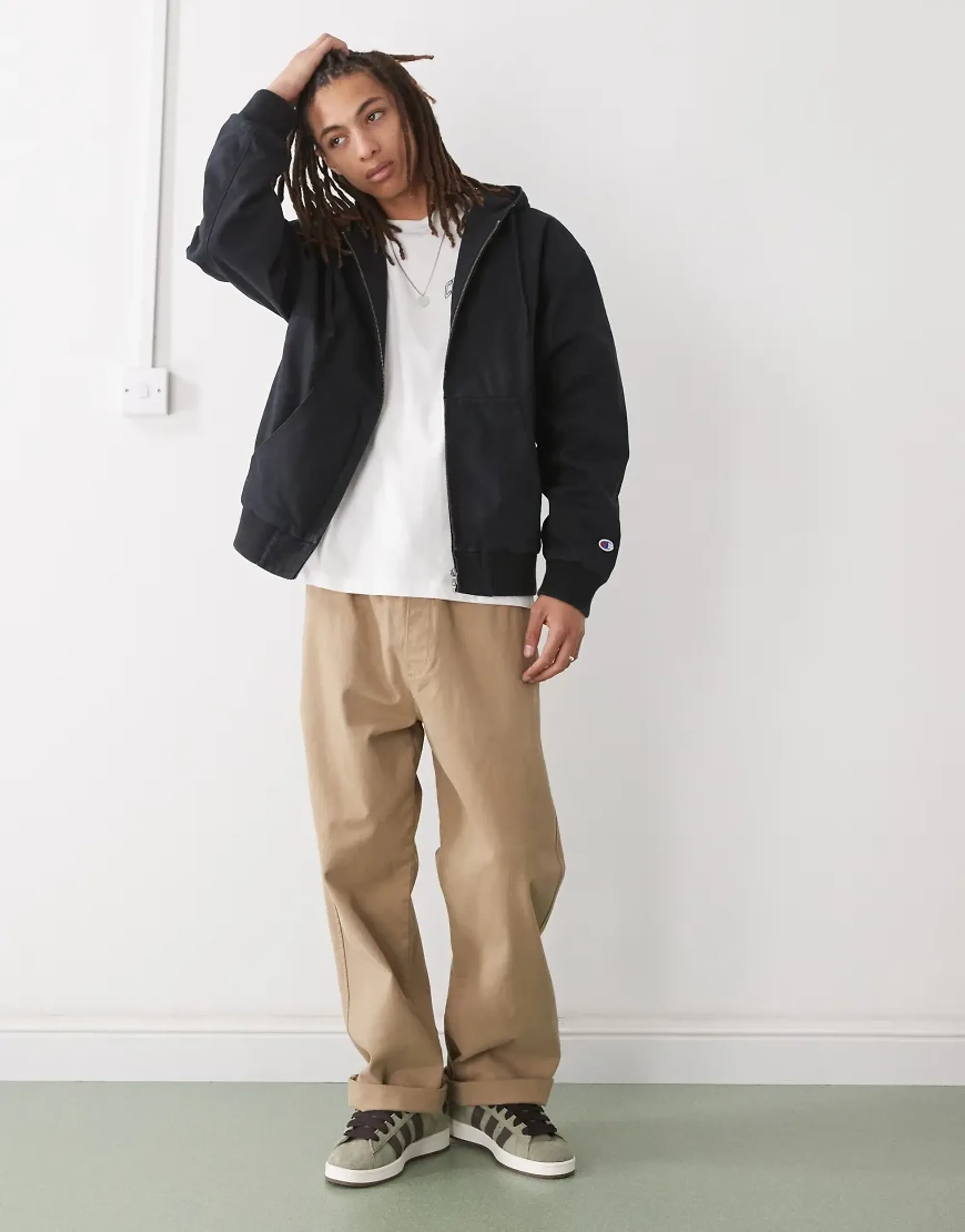 Champion Zip Up Woven Hooded Jacket In Black