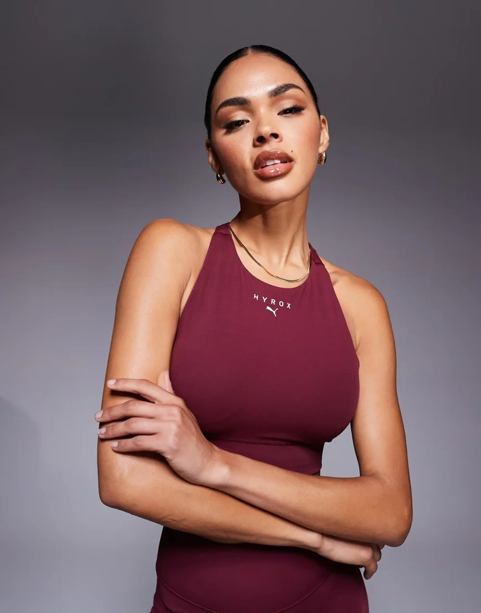 PUMA x HYROX Shapeluxe High Neck Bra Women, Ruby Shimmer, size Large