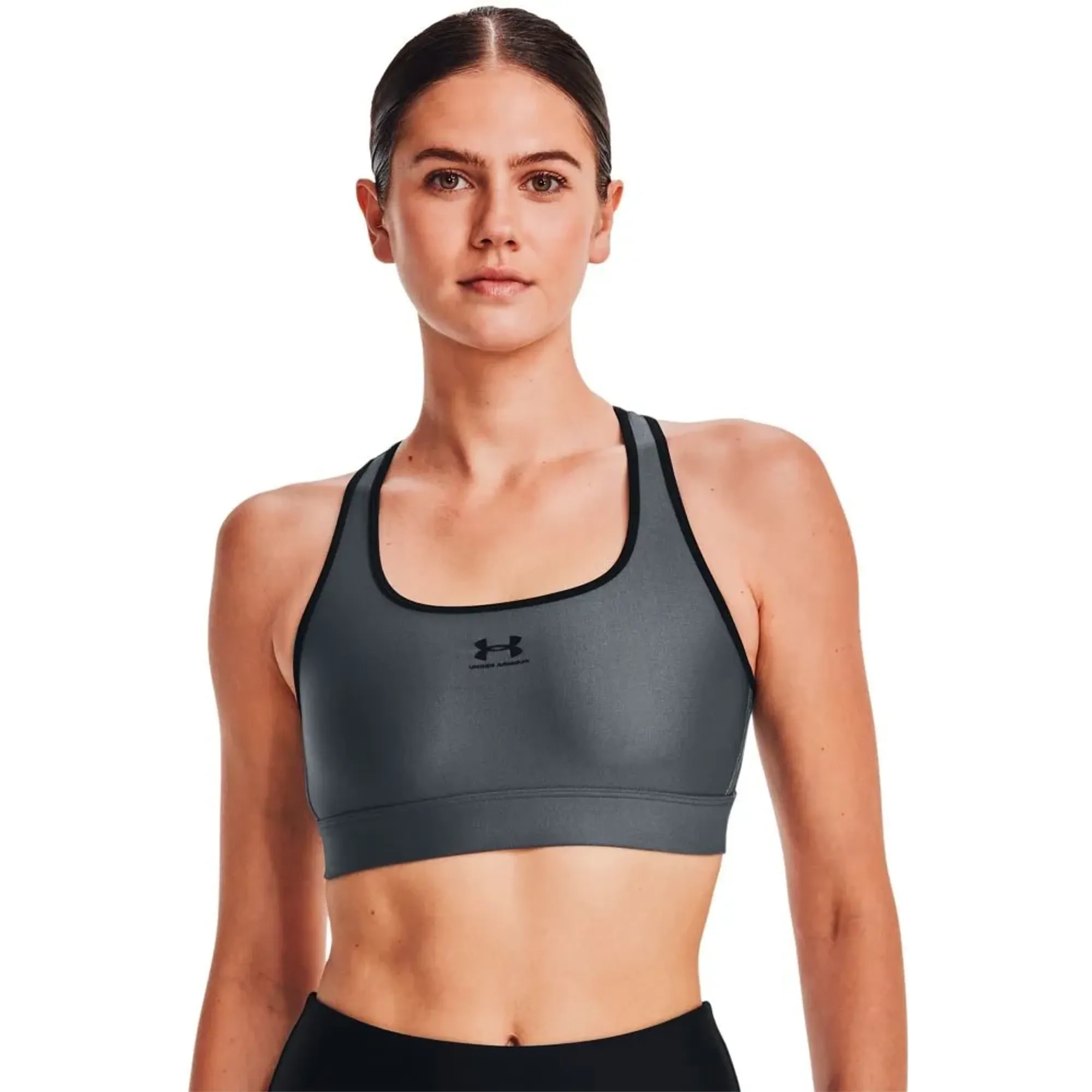 HeatGear® Mid Women's Padless Sports Bra Pitch Gray / Black / Black XS