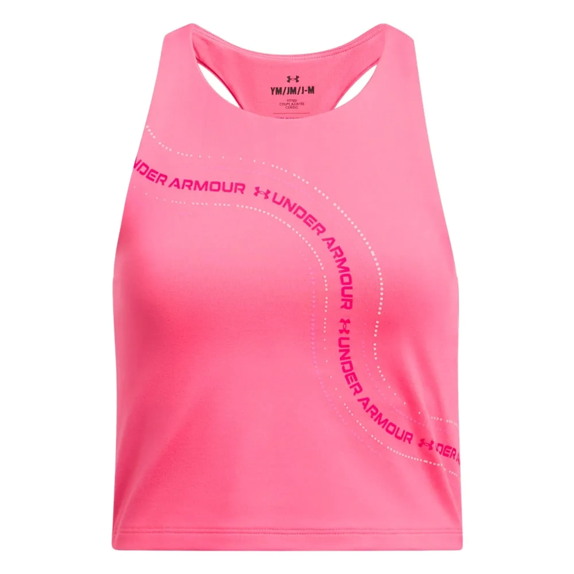 Under Armour Motion Branded Girls' Crop Tank Super Pink / Shaded Fuchsia YLG (59 - 63 in)