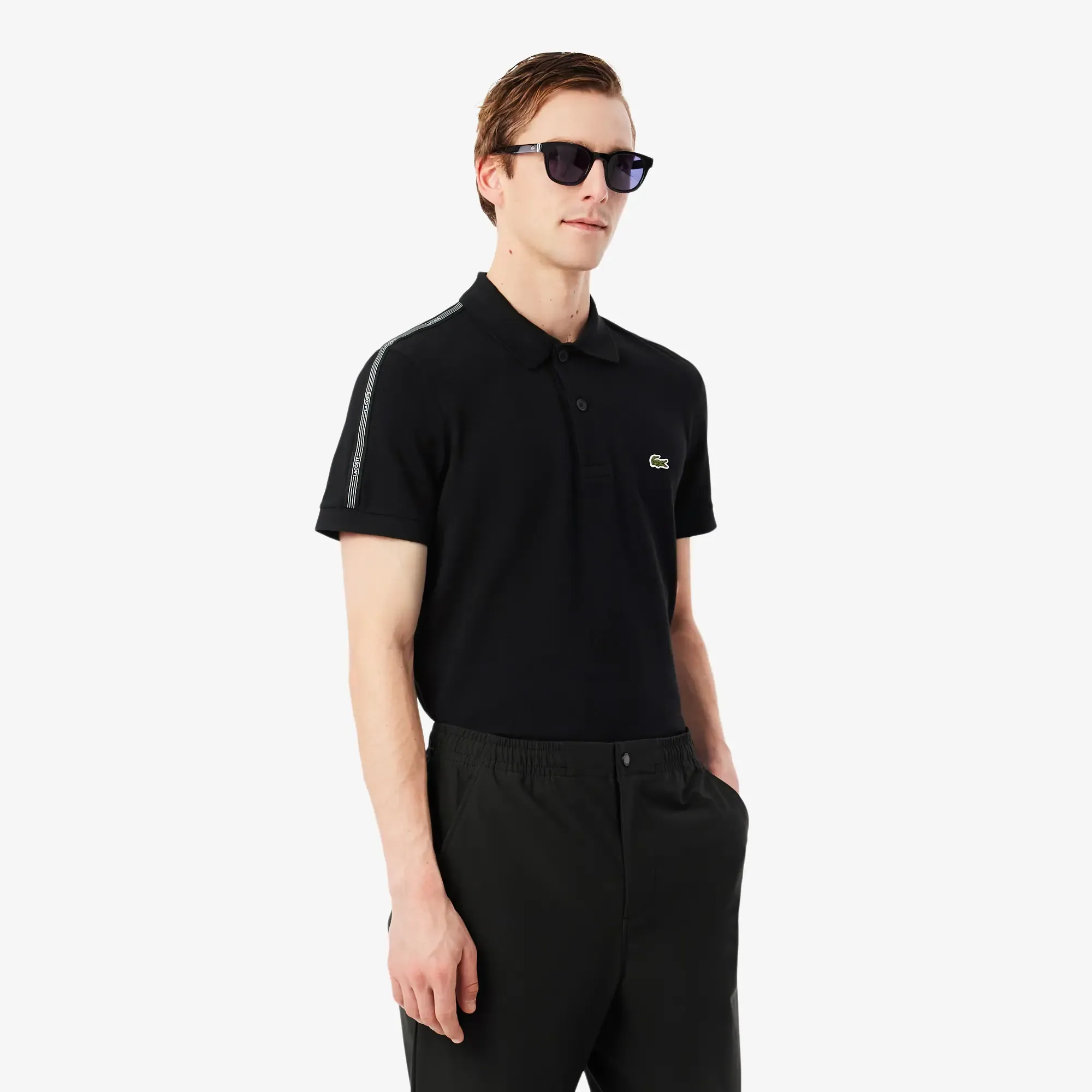 Lacoste Regular Fit Logo Stripe Polo Shirt - Noir