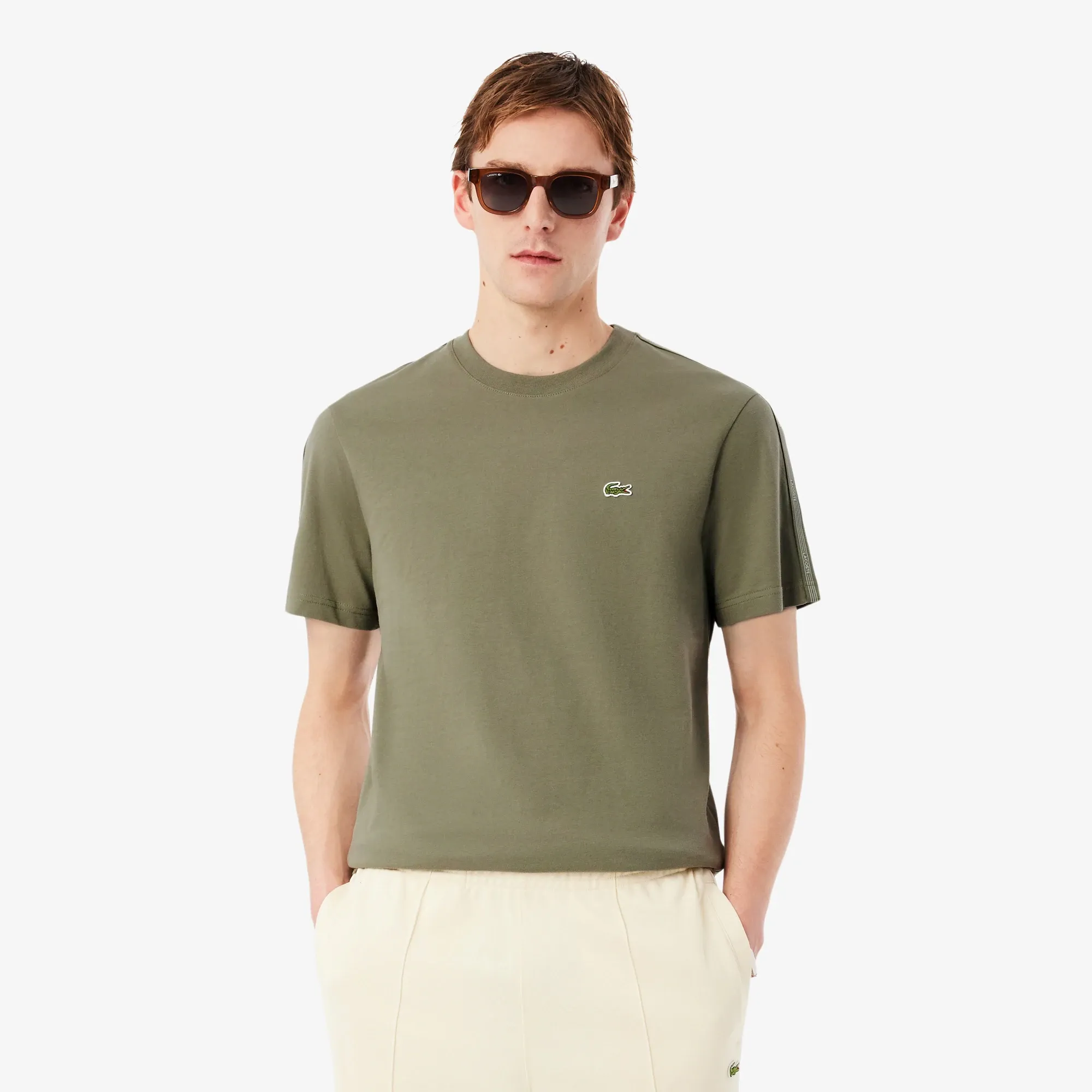Lacoste Branded Stripe Band T-shirt - Khaki Green