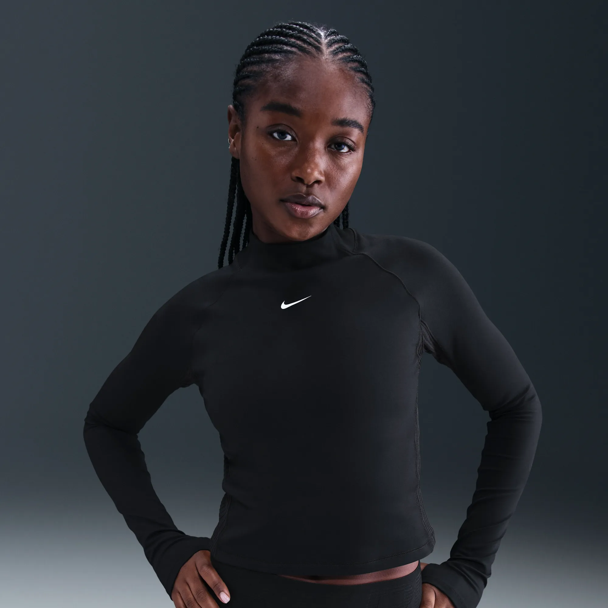 Women's Nike Pro Warm Long Sleeve T-Shirt in Black/White 