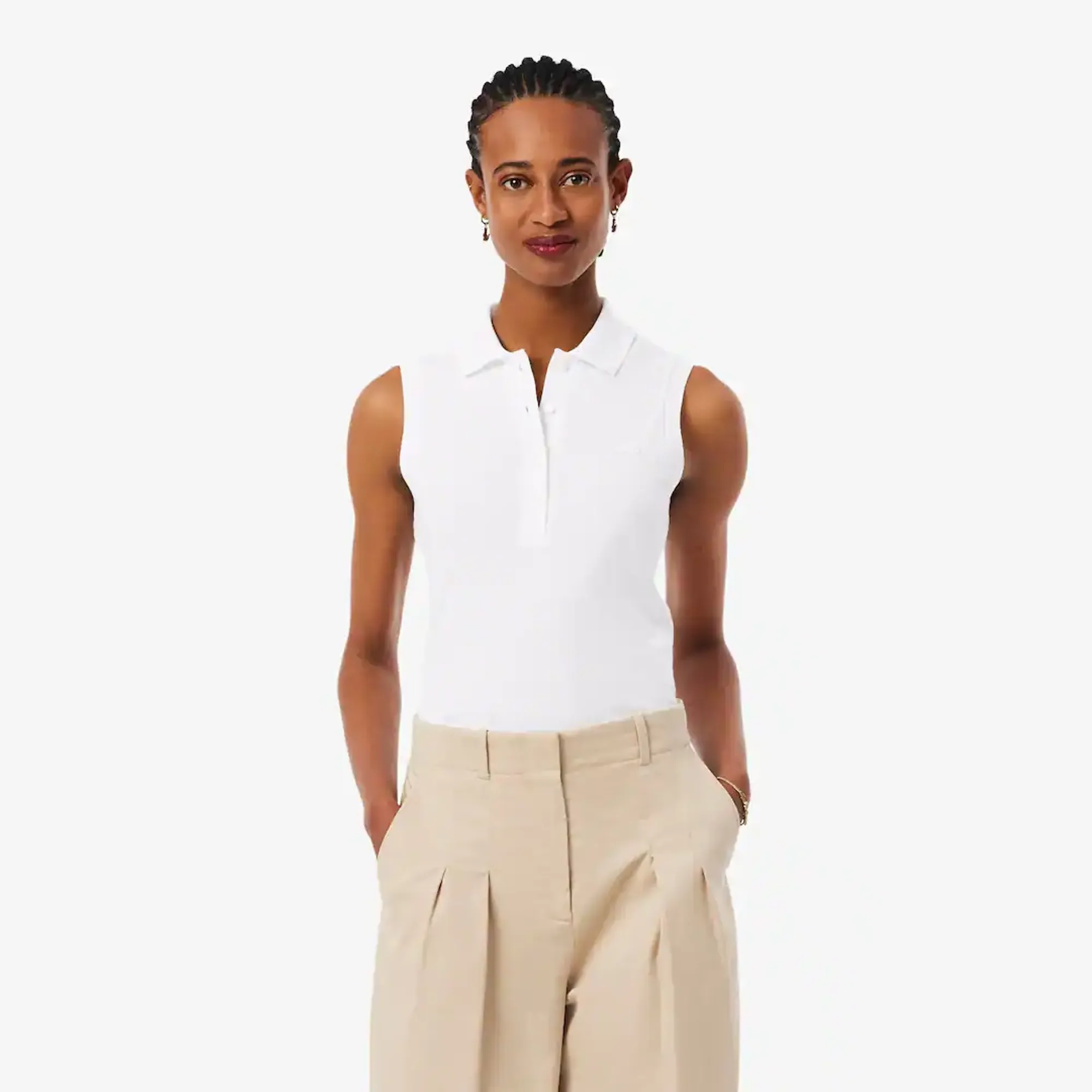 Lacoste Slim Fit L.12.D Sleeveless Stretch Polo Shirt - White