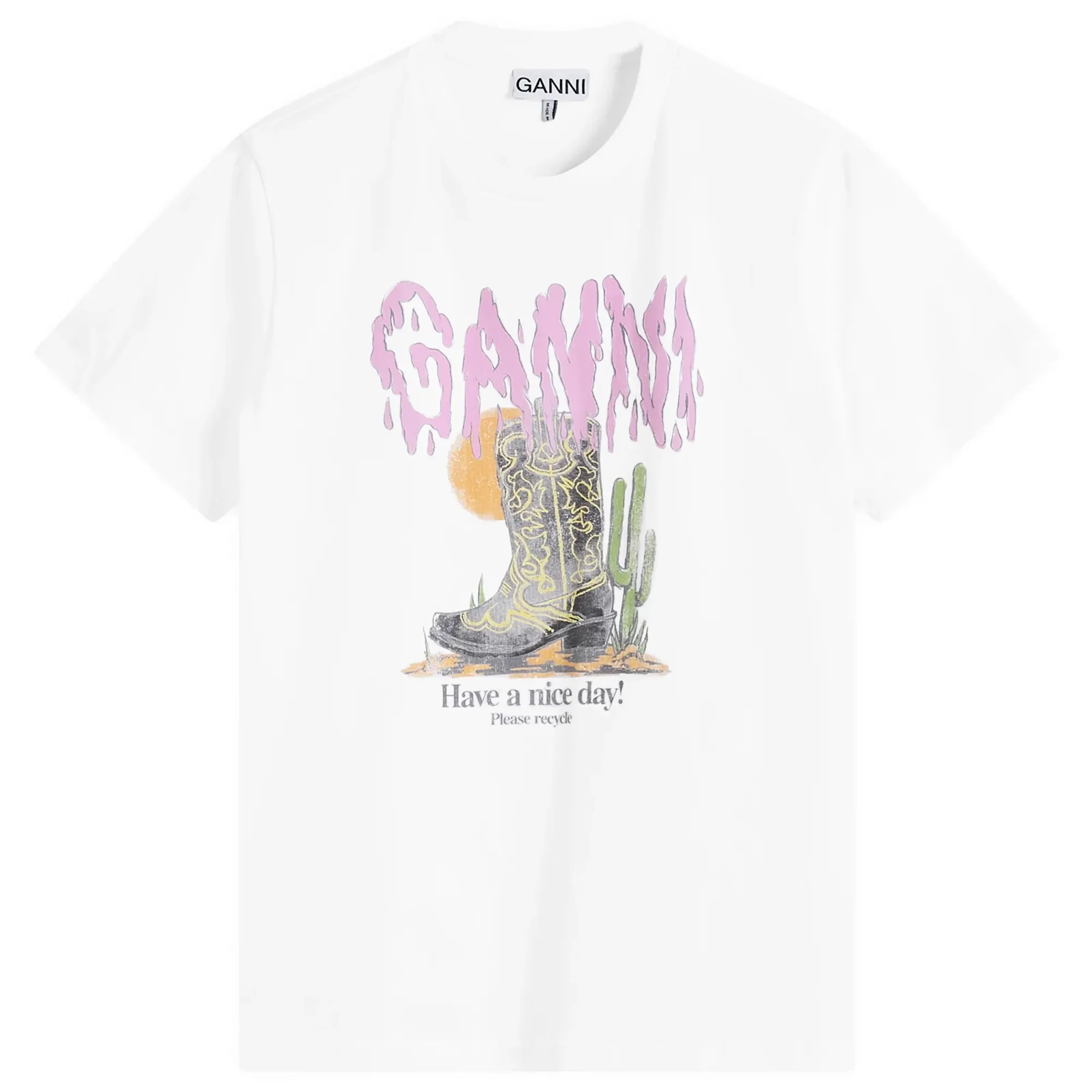 GANNI Women's Basic Boots Print T-Shirt Bright White
