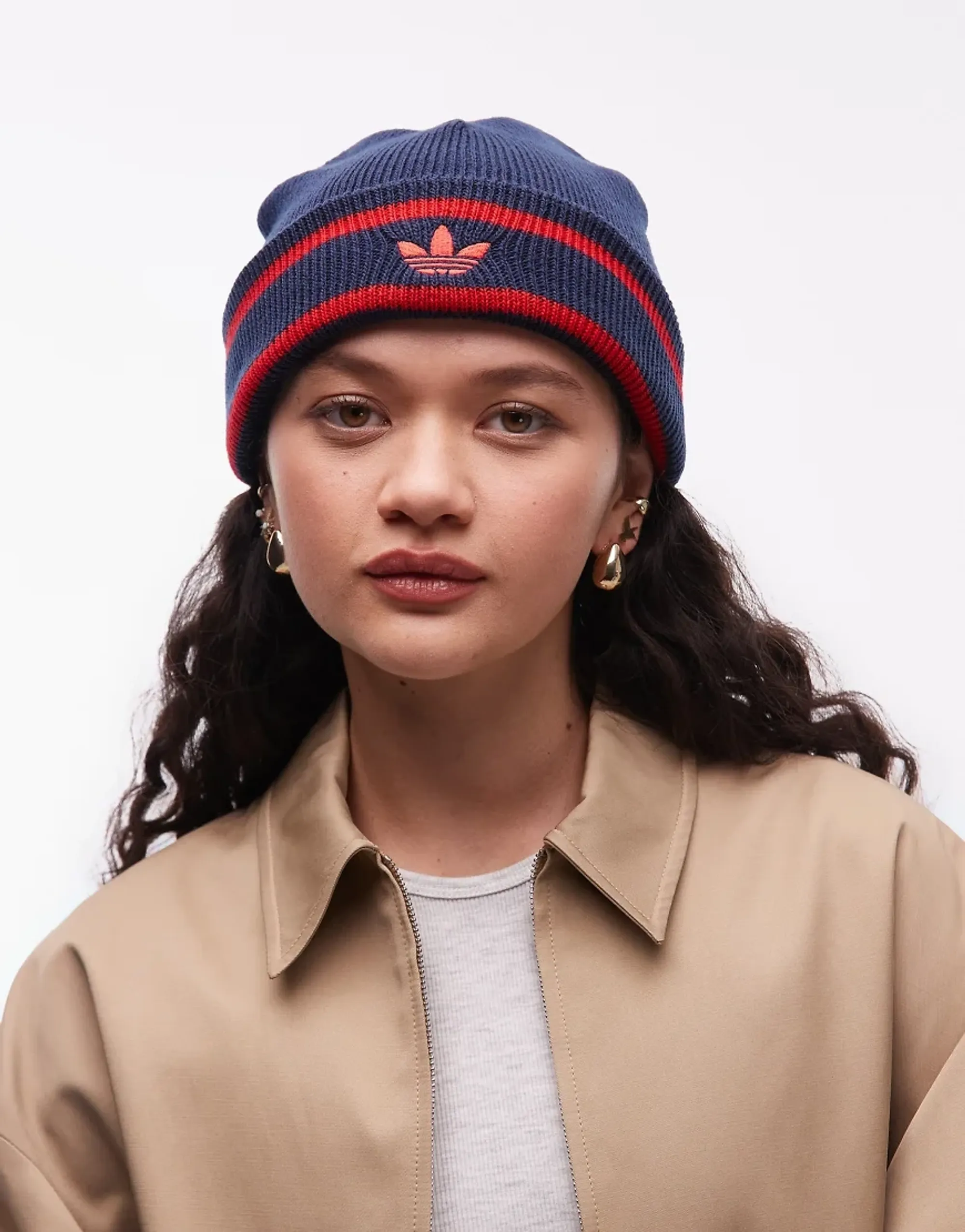 Adidas Originals Beanie In Navy And Red Knit