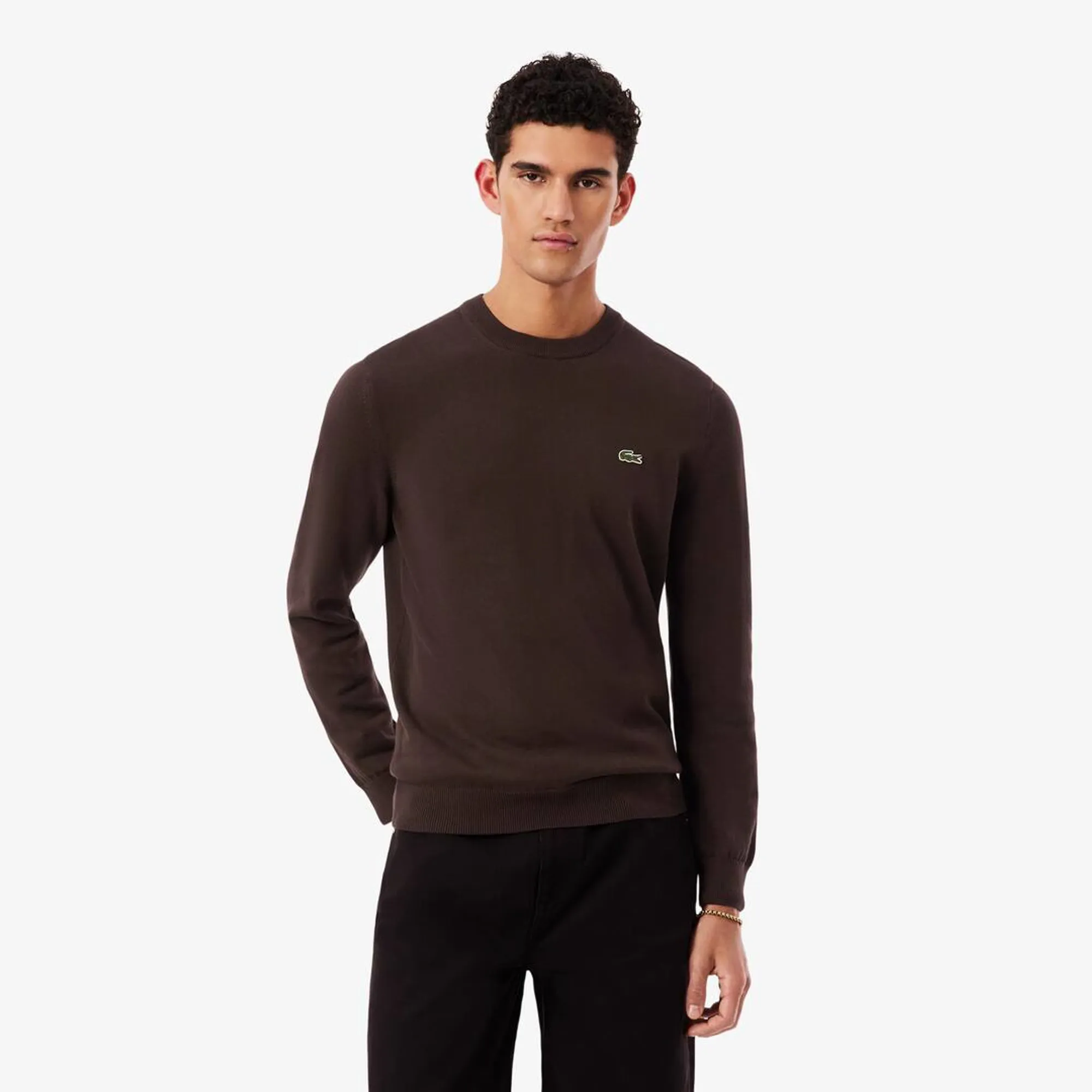 Lacoste Monochrome Crew Neck Cotton Sweater - Brown