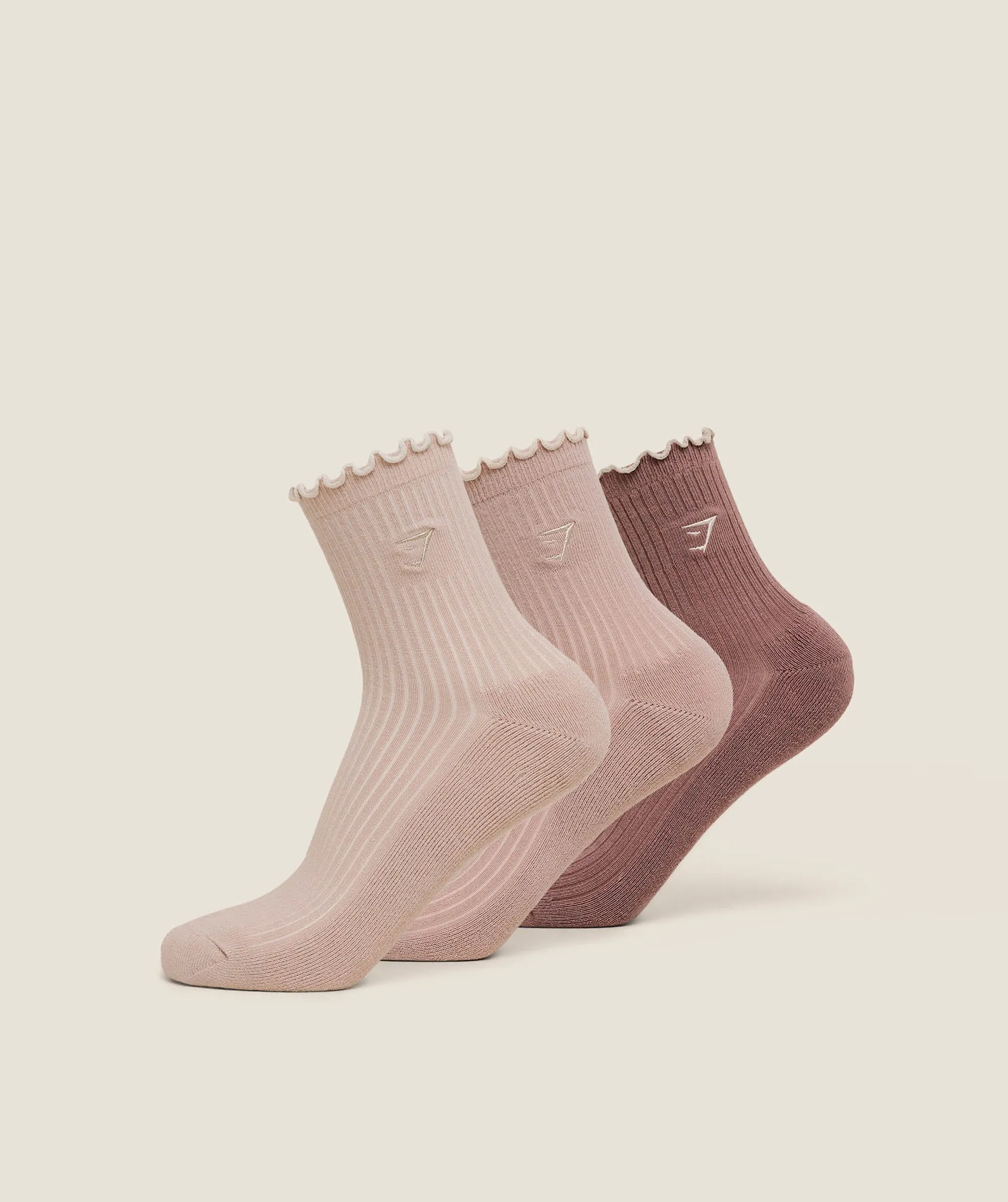  Midi Frill Socks 3pk - Dusk Pink/Muted Pink/Chestnut Pink