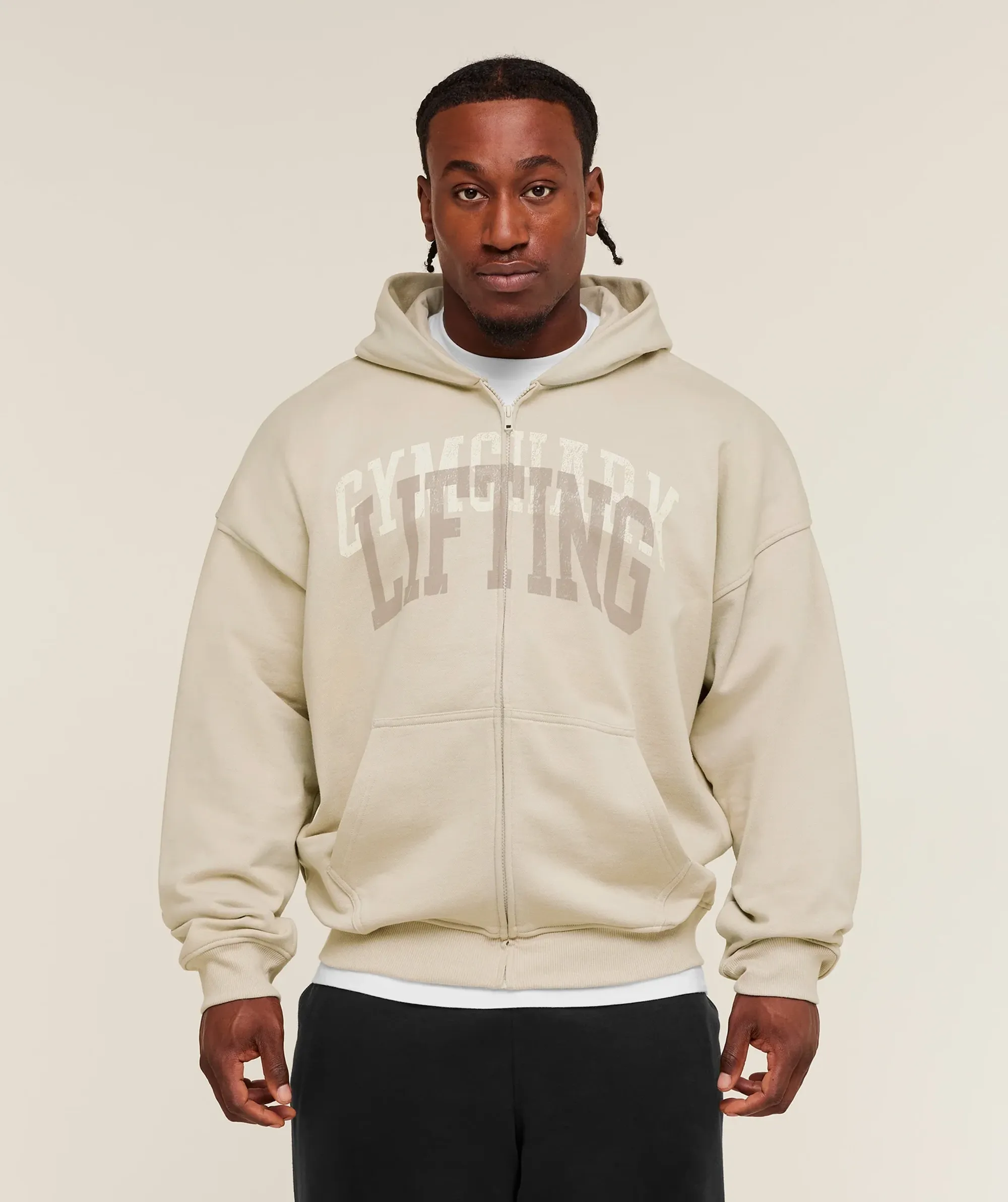  Layered Graphic Zip Up Hoodie - Pebble Grey