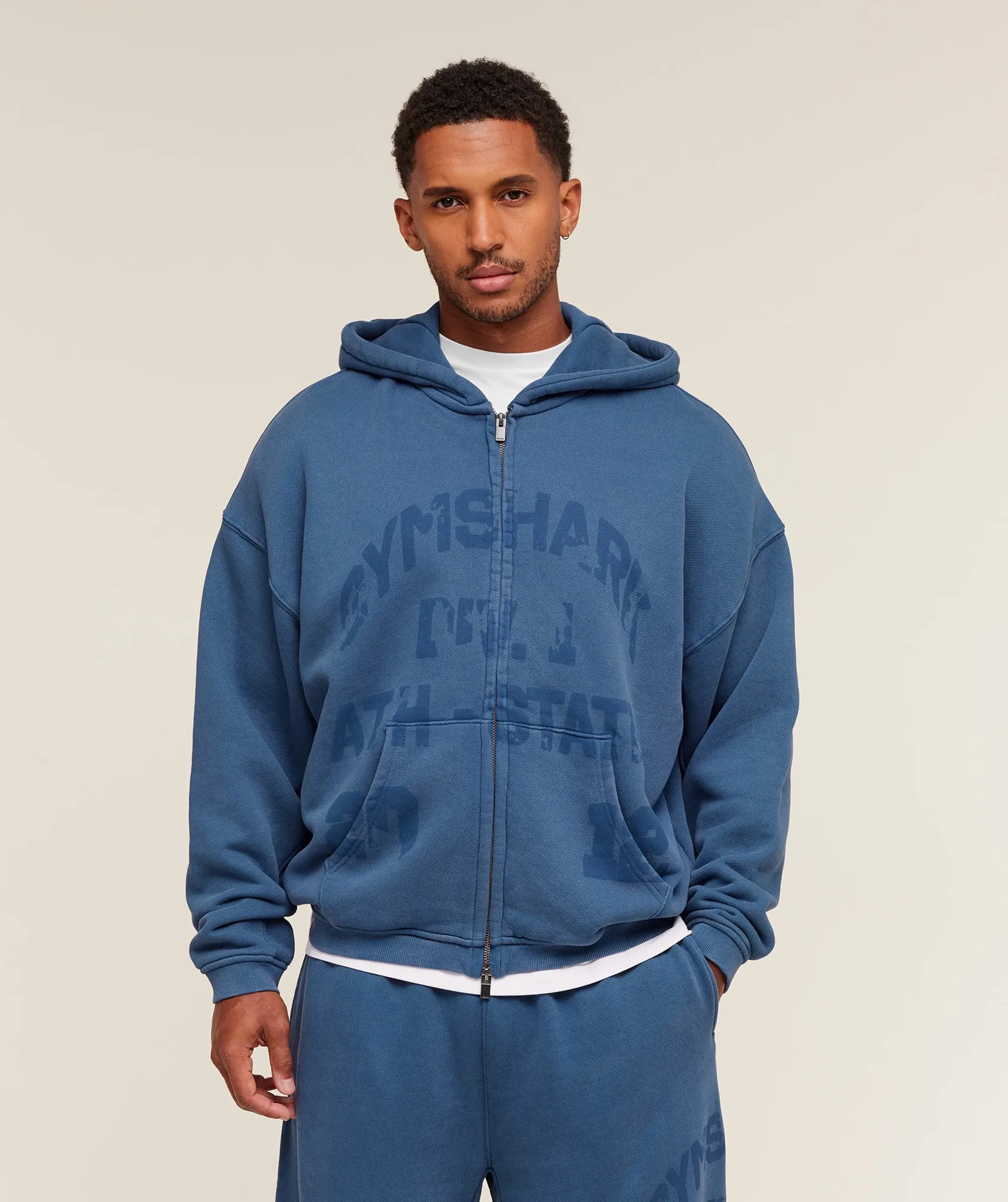  Collegiate Washed Zip Up Hoodie - Compound Blue