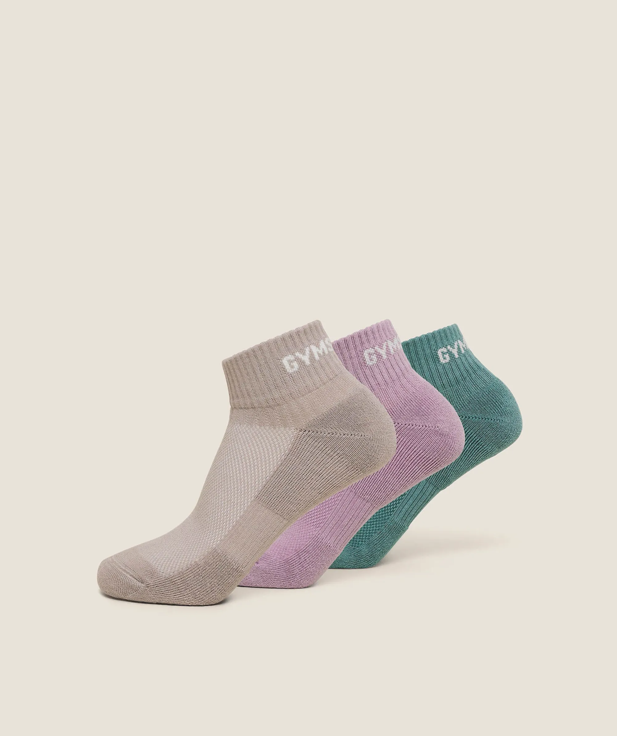  GS Jacquard Quarter Socks 3pk - Muted Teal/Warm Lilac/Mushroom Grey