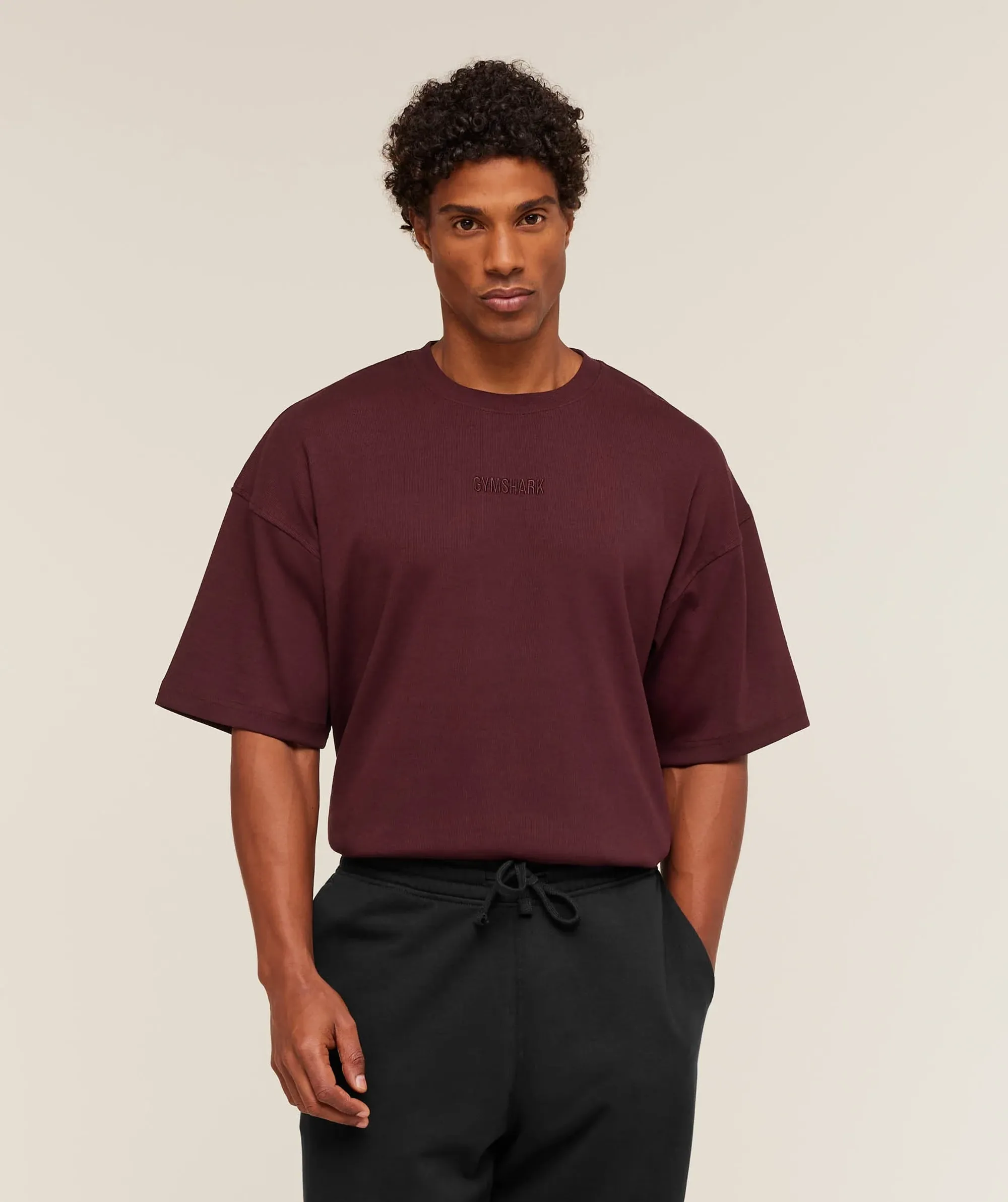  Oversized Premium Ribbed T-Shirt - Rich Maroon