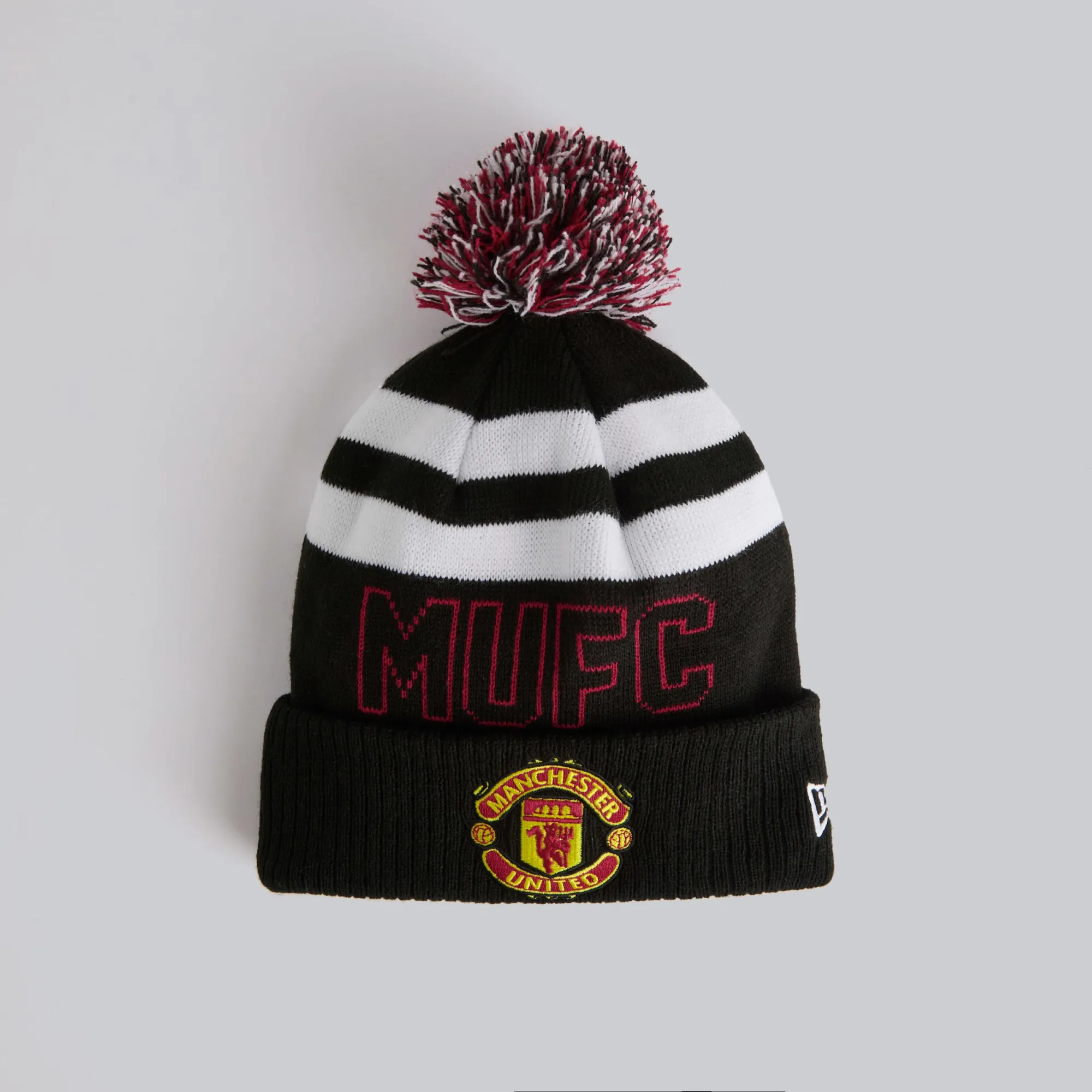 Manchester United x New Era Stripe Sport Bobble Beanie Black