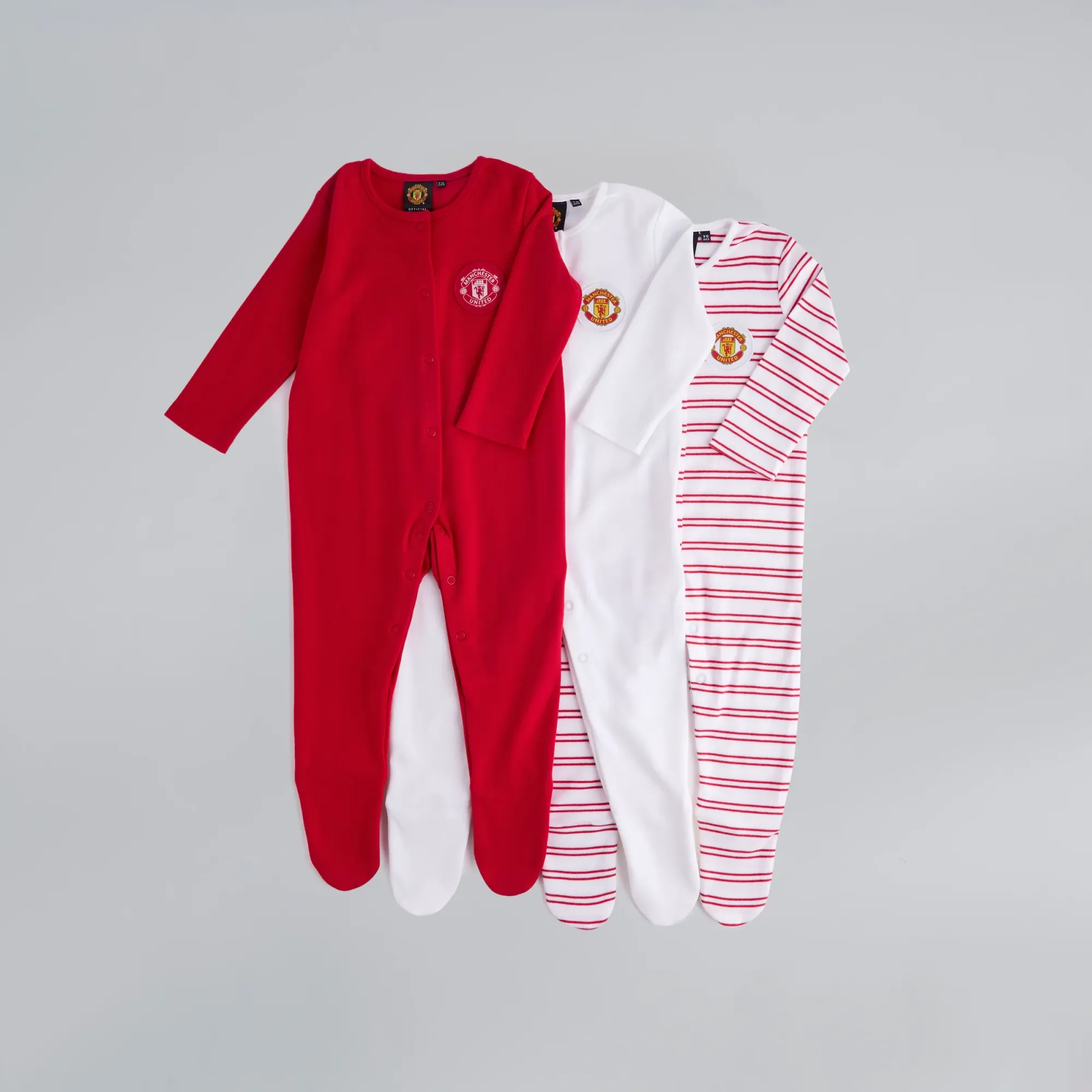 Manchester United Baby Printed Sleepsuits 3 Pack Multi