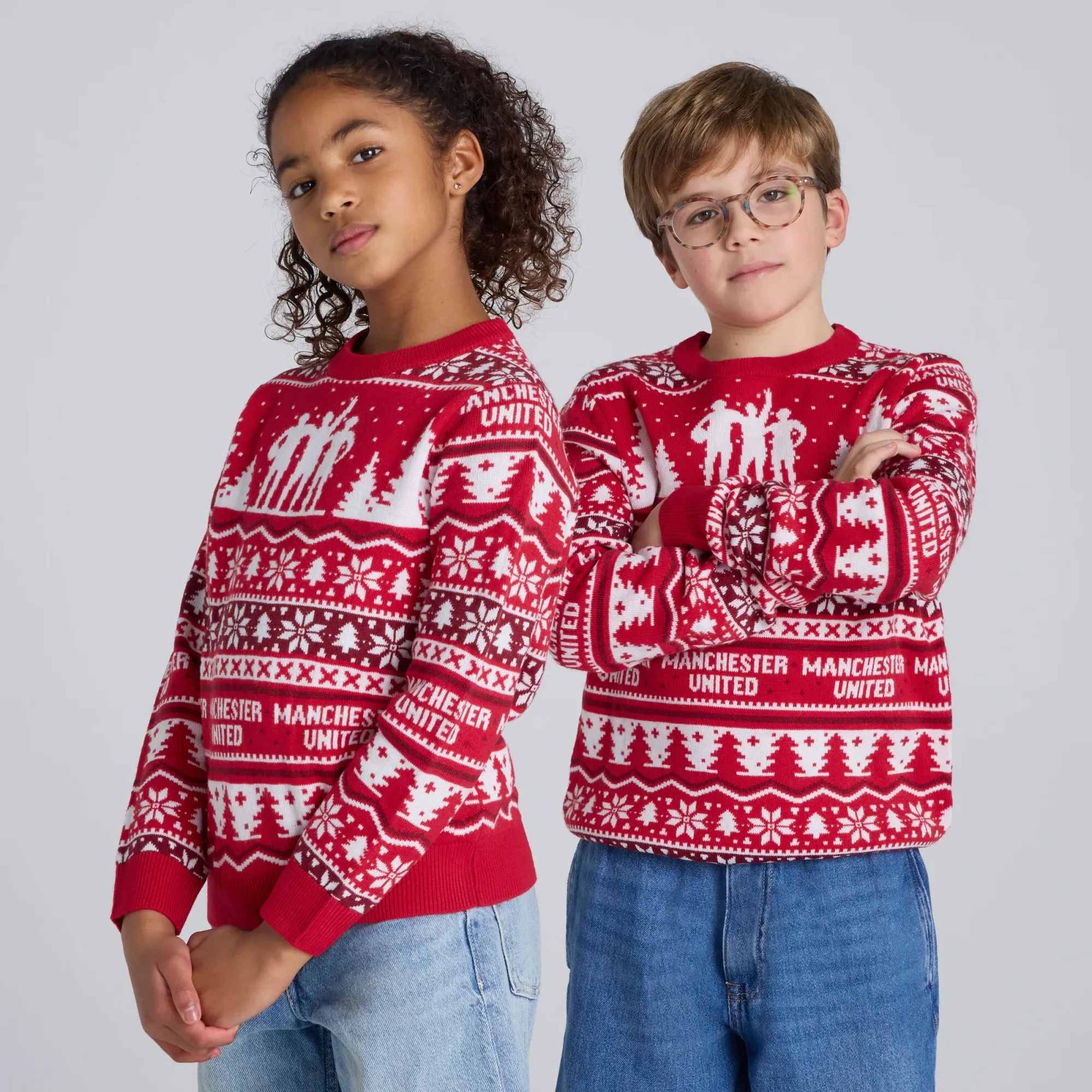 Manchester United Kids Christmas Fairisle Jumper Red