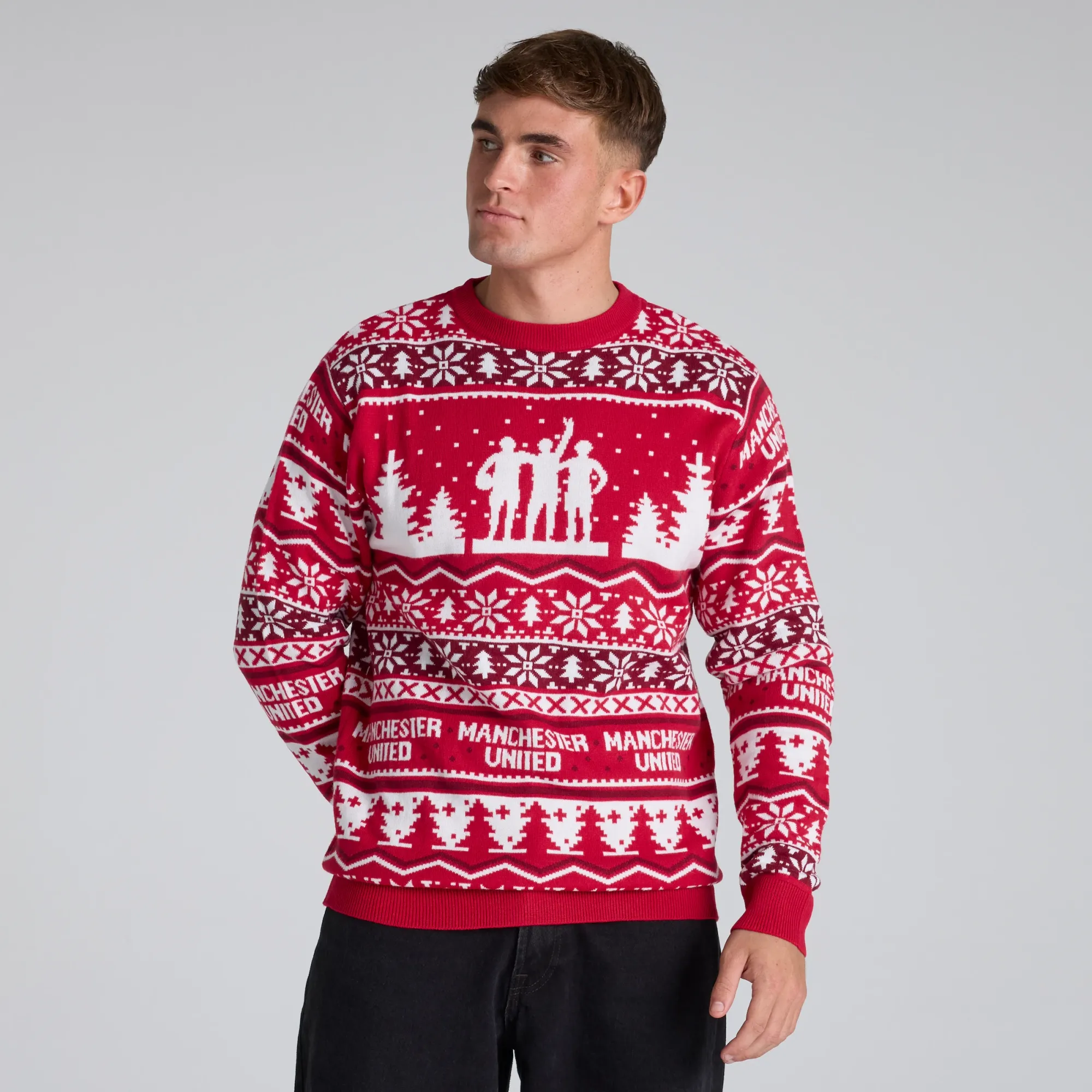 Manchester United Adults Christmas Fairisle Jumper Red