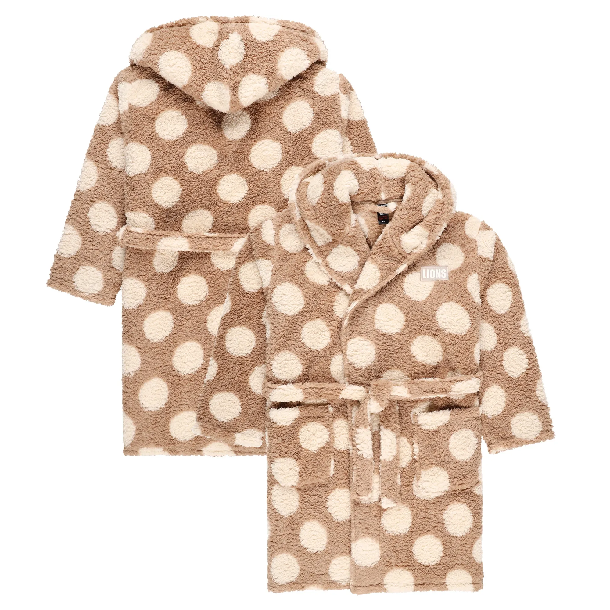 Millwall Polka Dot Fleece Hooded Robe - Beige - Womens