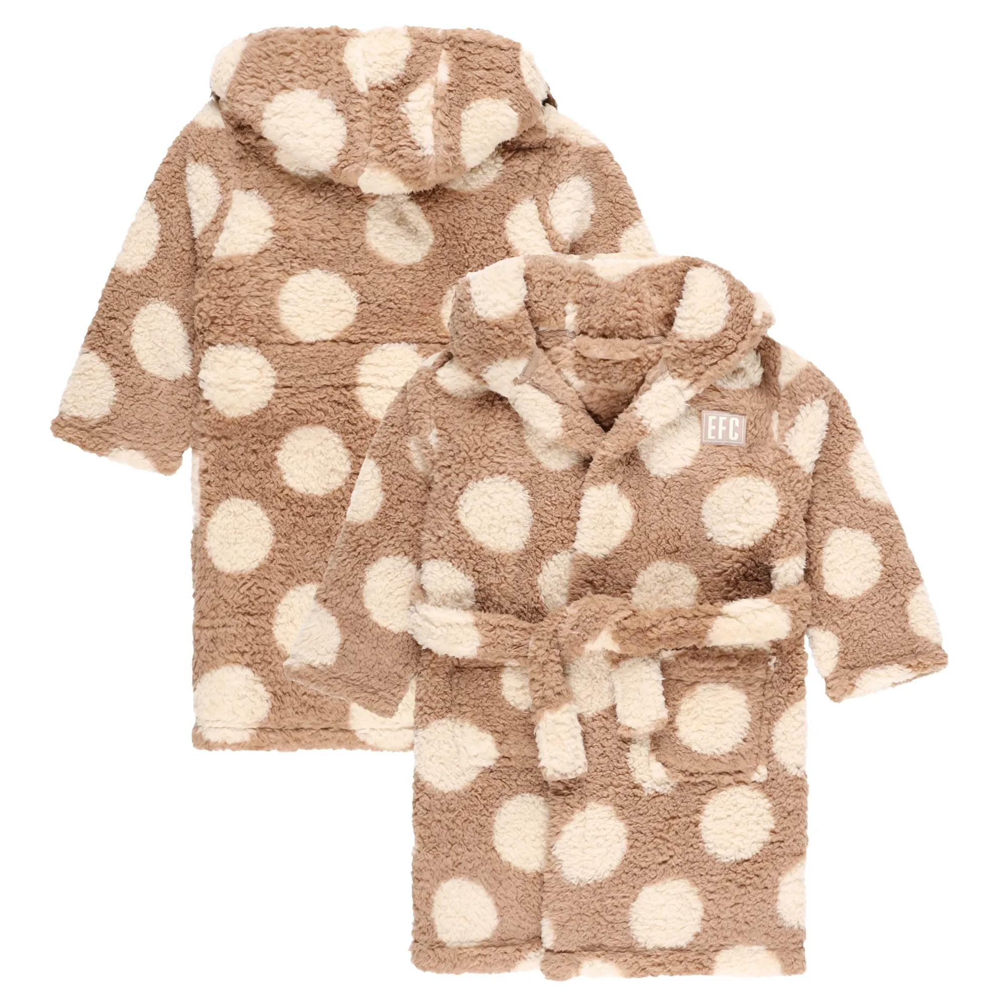Everton Polka Dot Fleece Hooded Robe - Beige - Girls