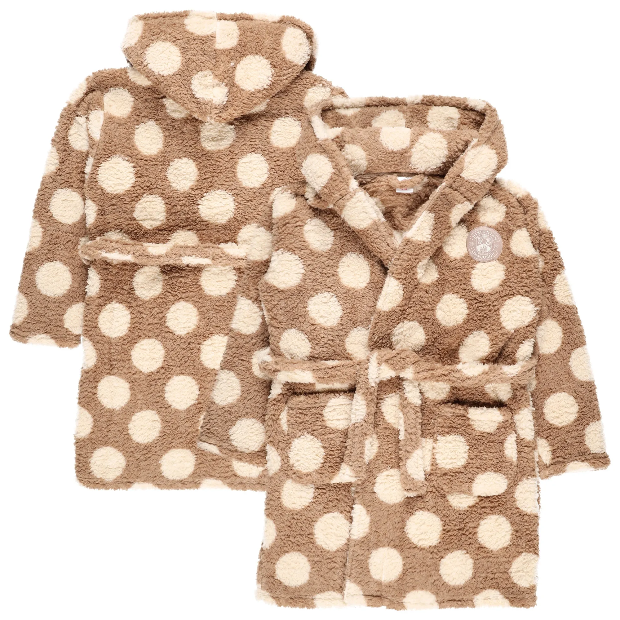 Hibernian Polka Dot Hooded Fleece Robe - Beige - Womens