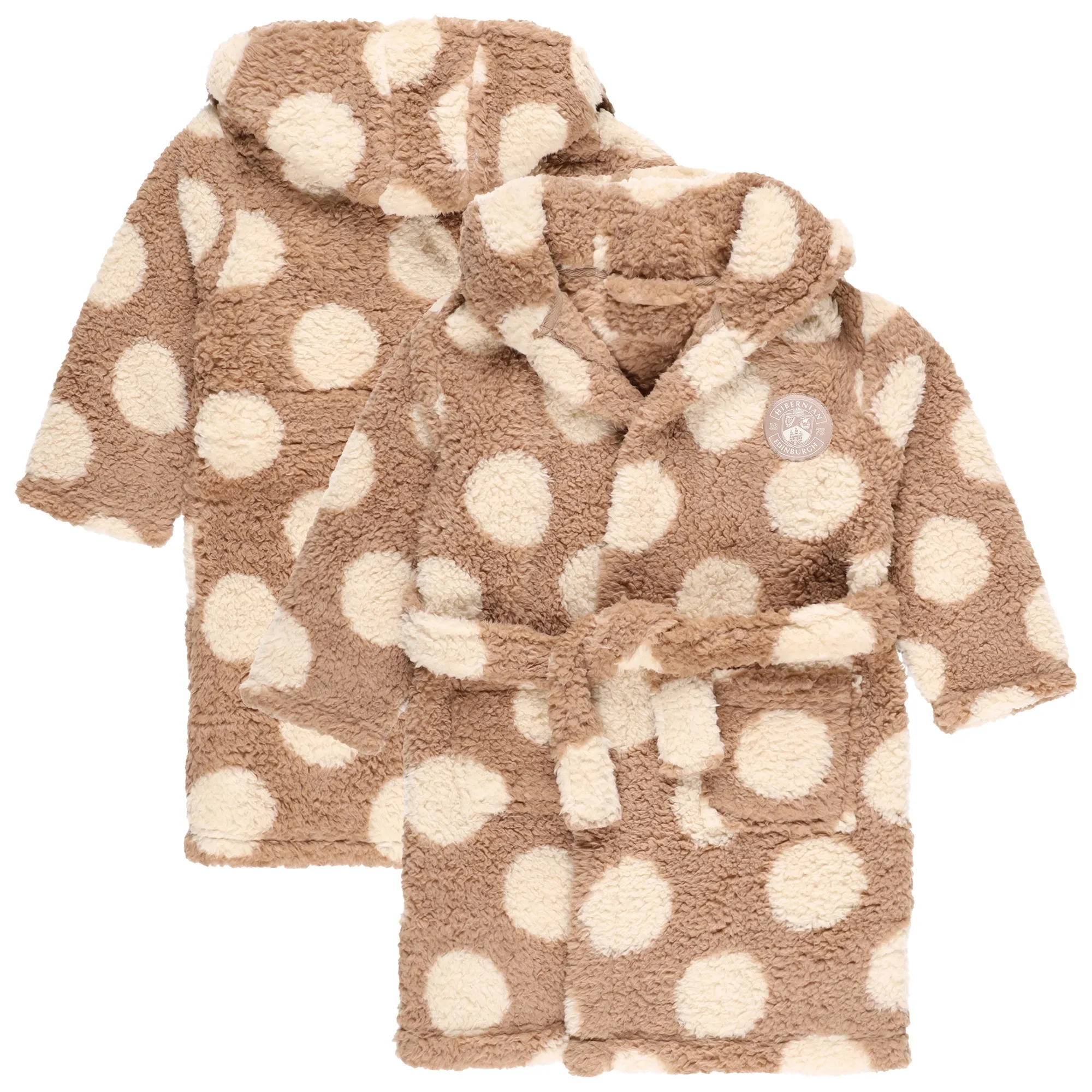 Hibernian Polka Dot Hooded Fleece Robe - Beige - Girls