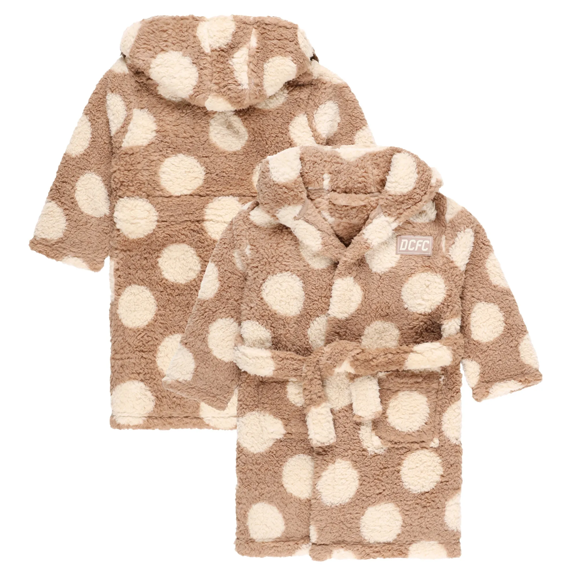 Derby County Polka Dot Fleece Hooded Robe - Beige - Girls