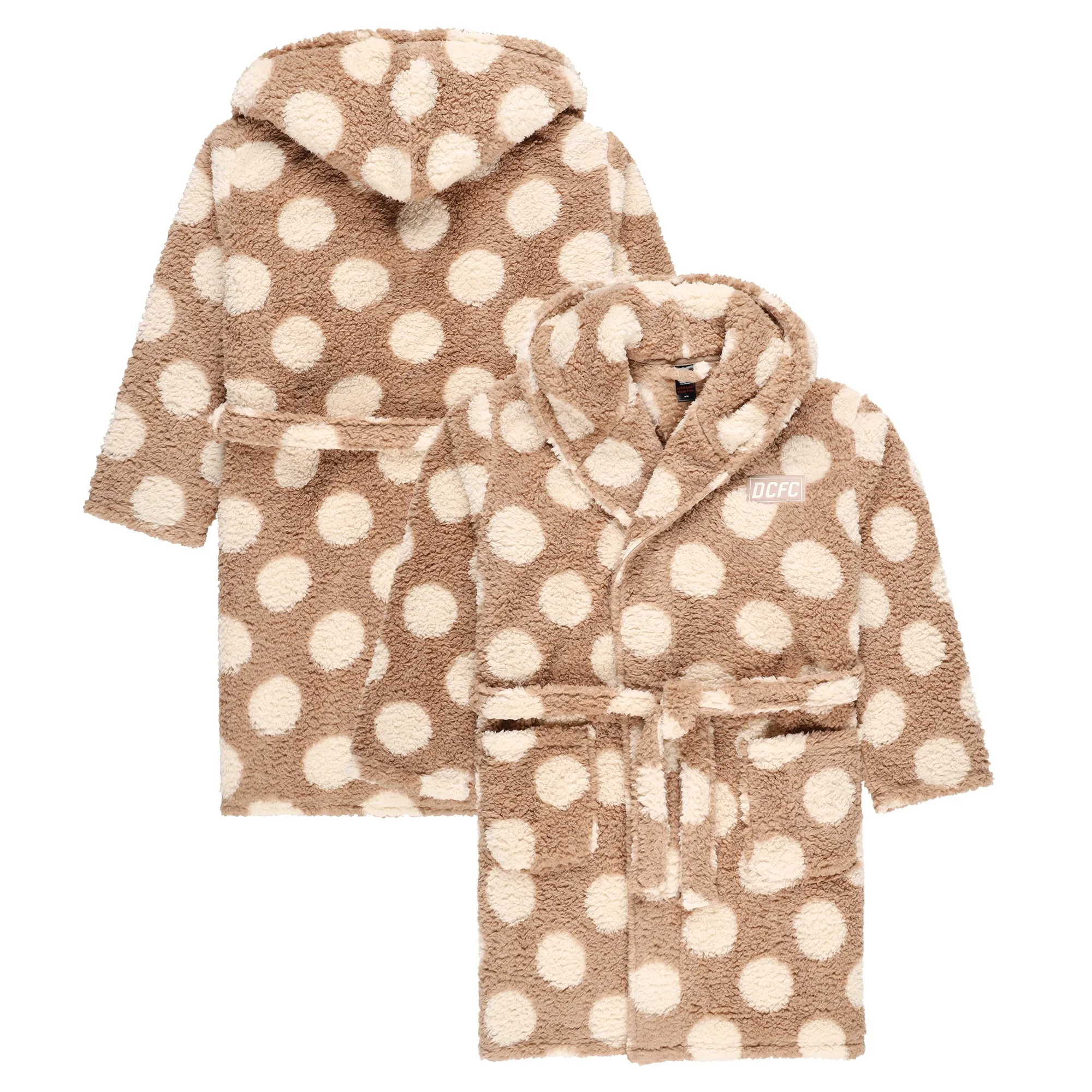 Derby County Polka Dot Fleece Hooded Robe - Beige - Womens