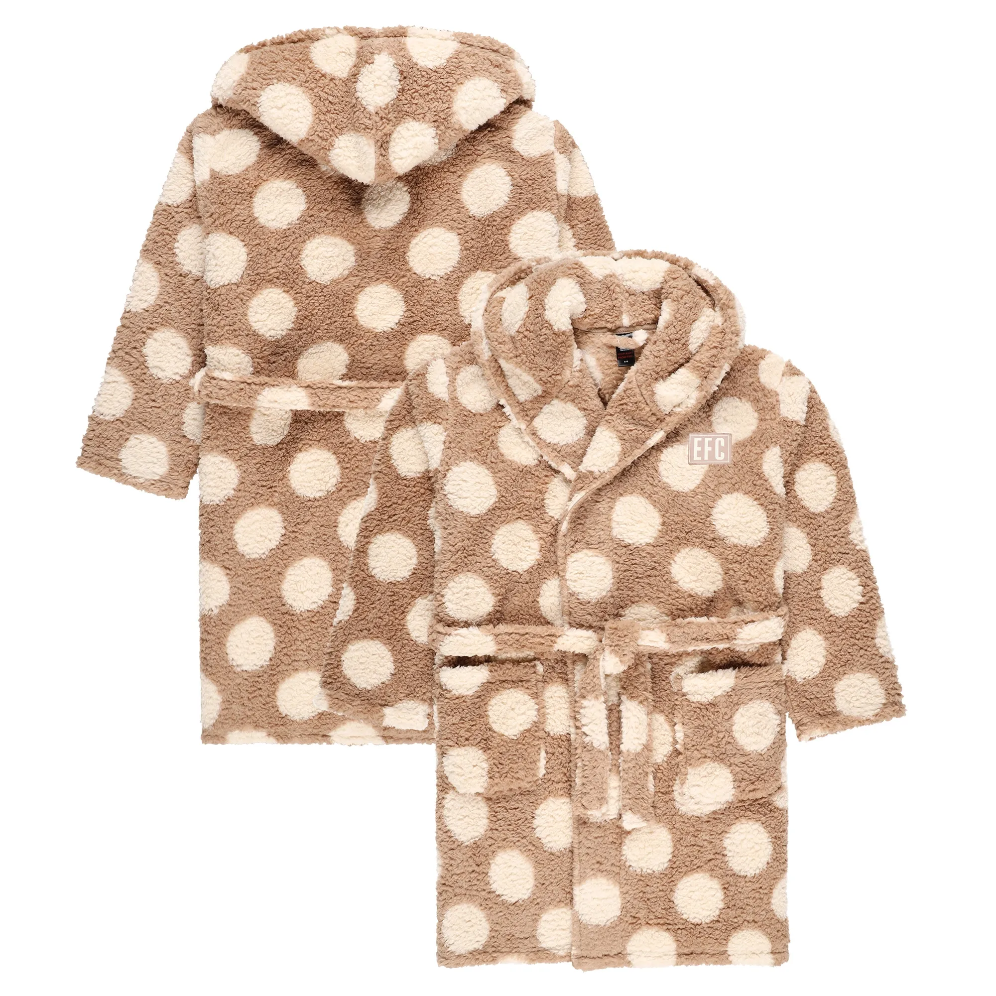 Everton Polka Dot Fleece Hooded Robe - Beige - Womens