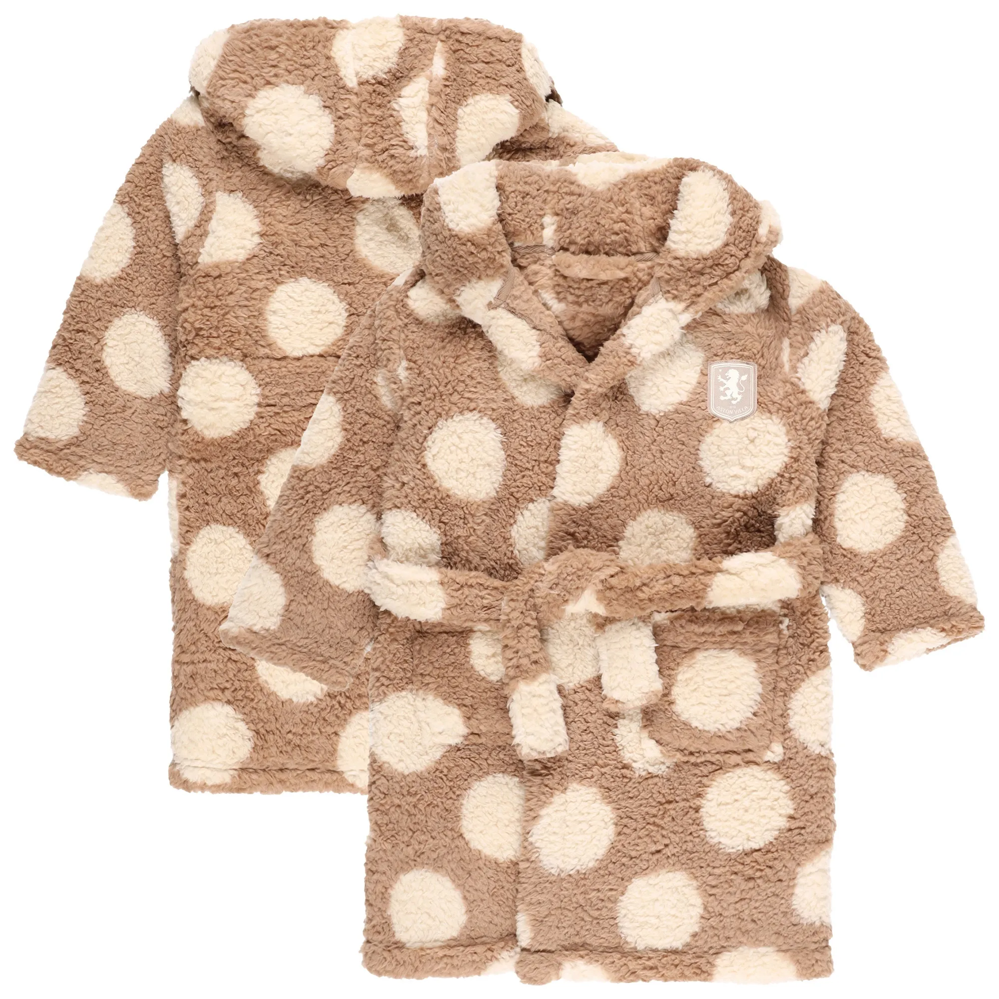 Aston Villa Polka Dot Fleece Hooded Robe - Beige - Girls