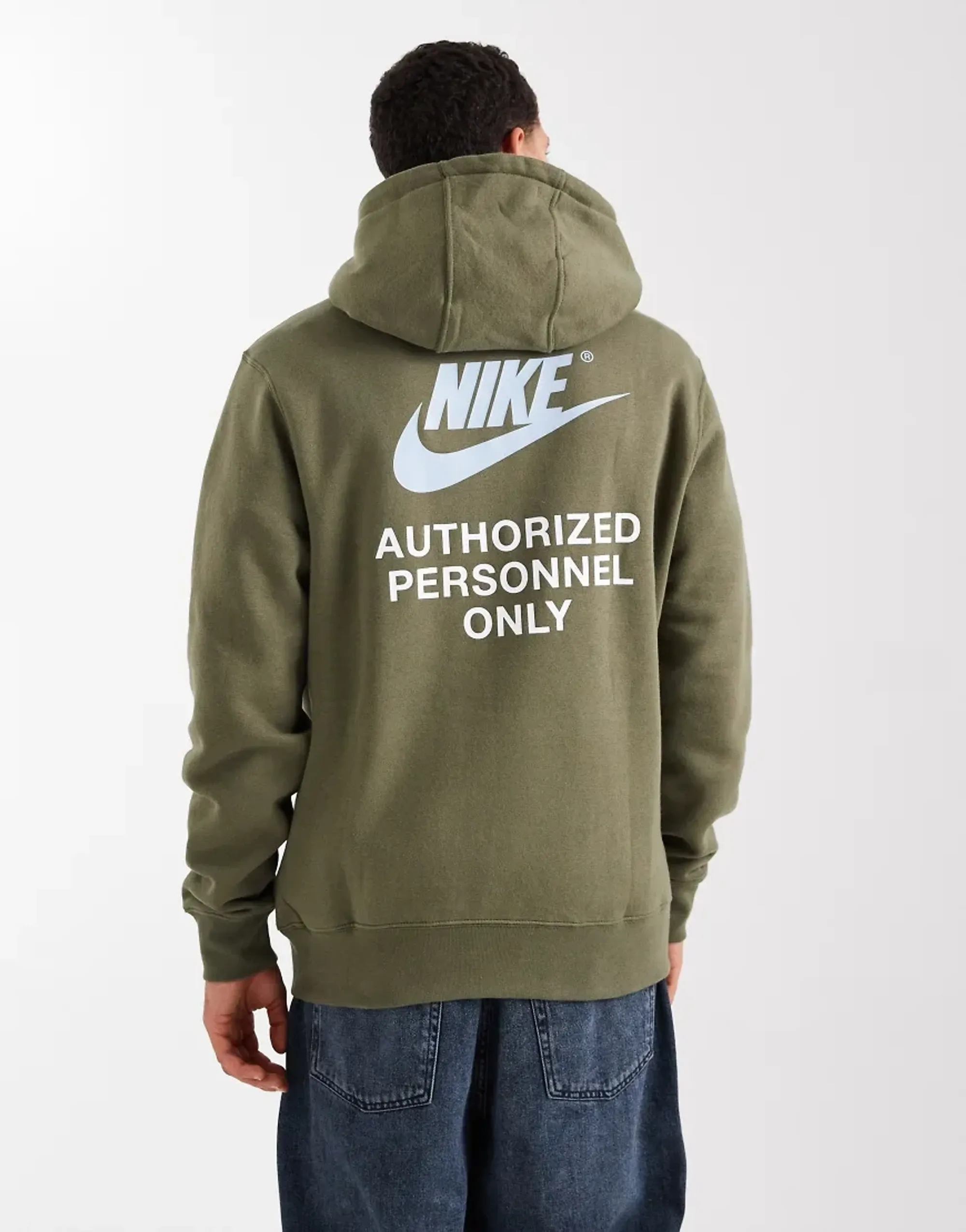Nike Swoosh Graphic Back Print Hoodie In Khaki-Green