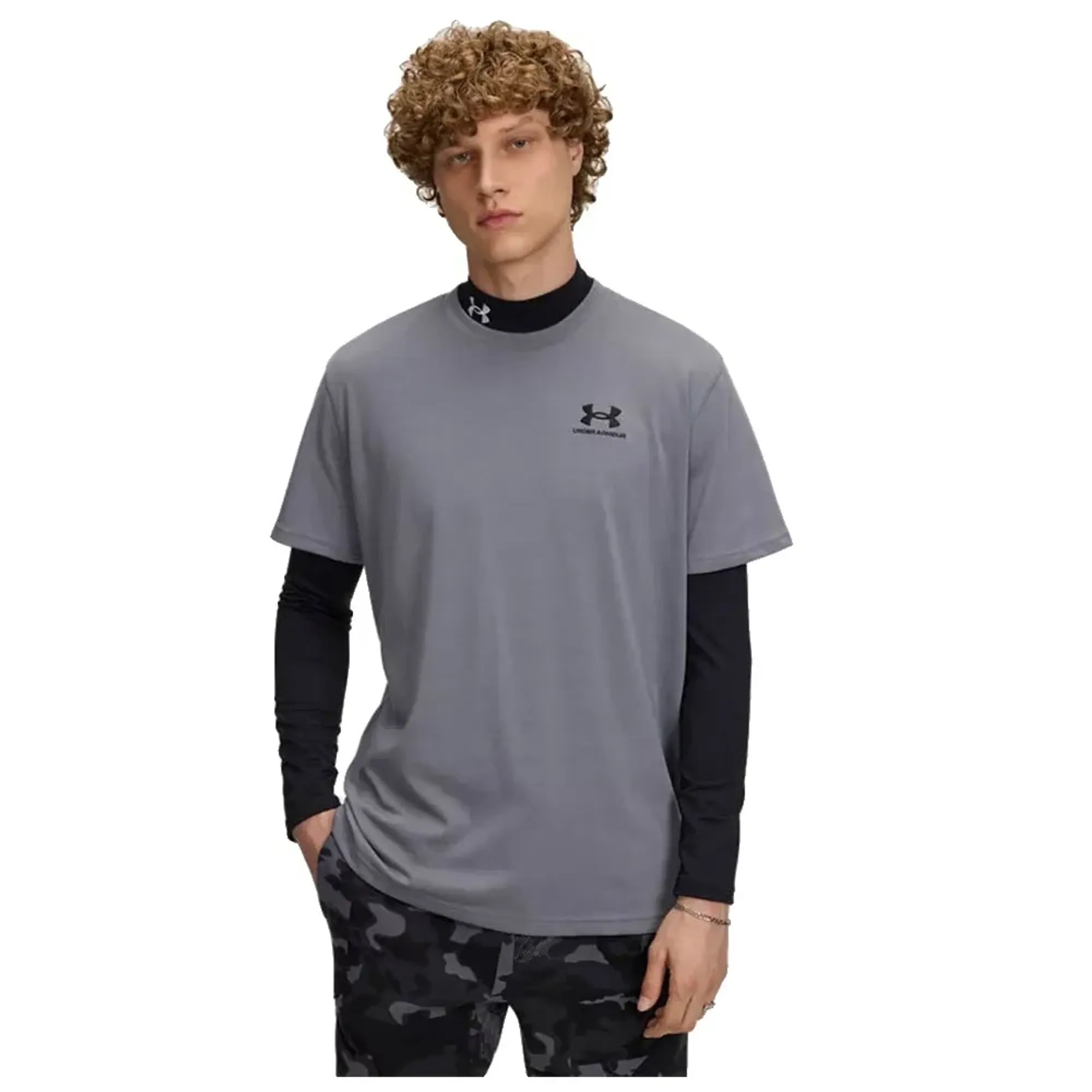 Under Armour Logo Embroidered Heavyweight Men's Short Sleeve Titan Gray / Black L