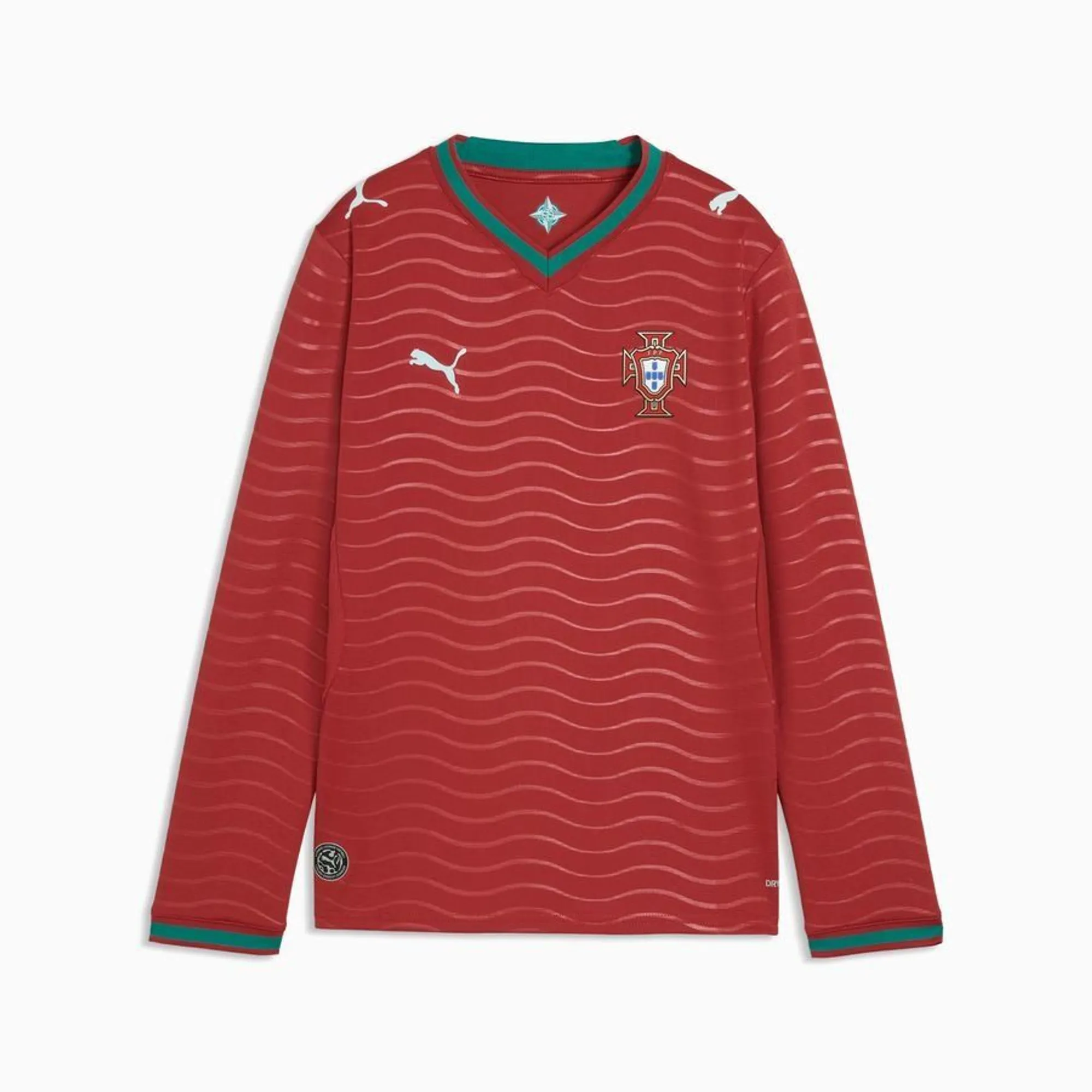 PUMA Portugal Long Sleeve Home Jersey Youth Shirt, Club Red/Green Lagoon