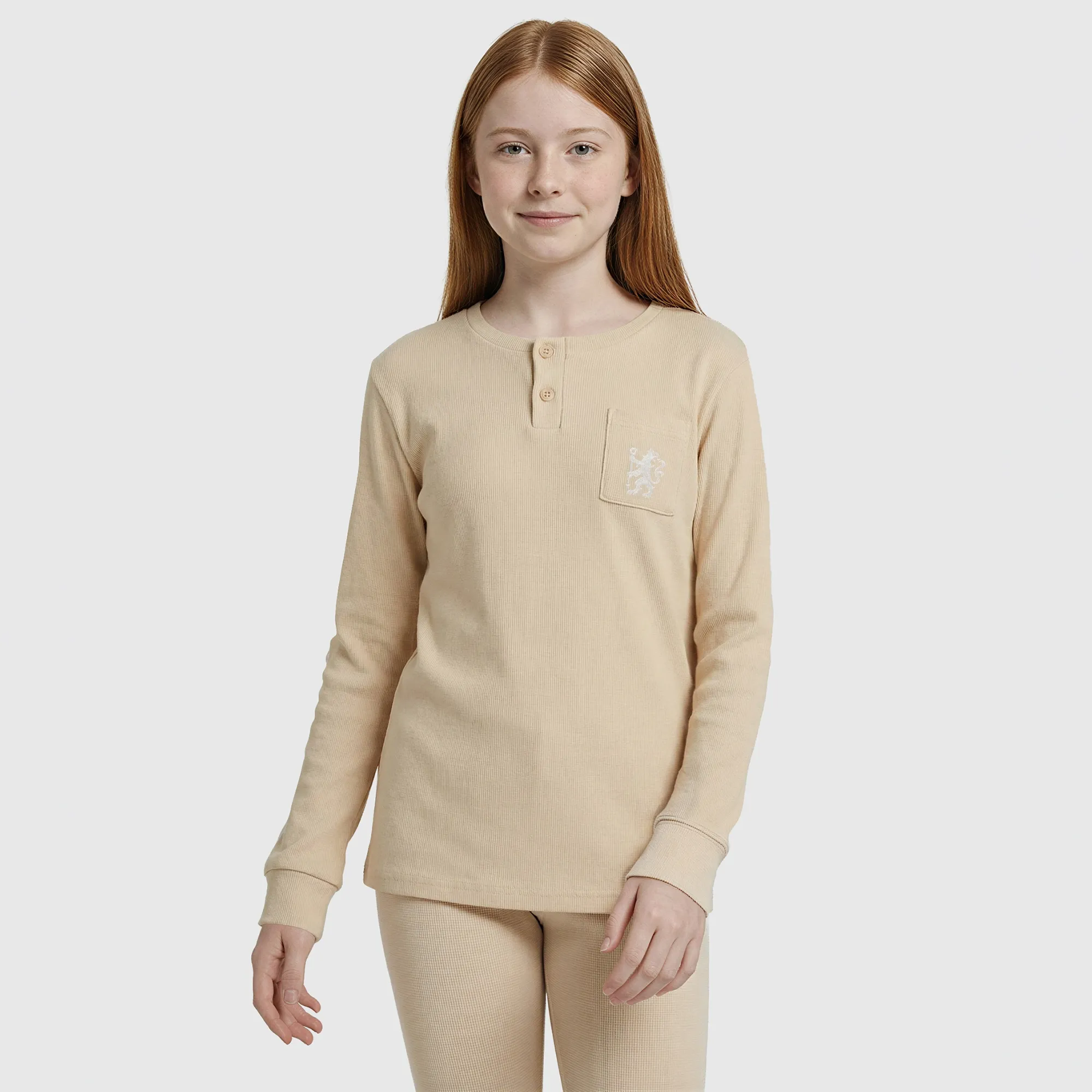 Chelsea Crest Ribbed Lounge Set - Beige - Girls