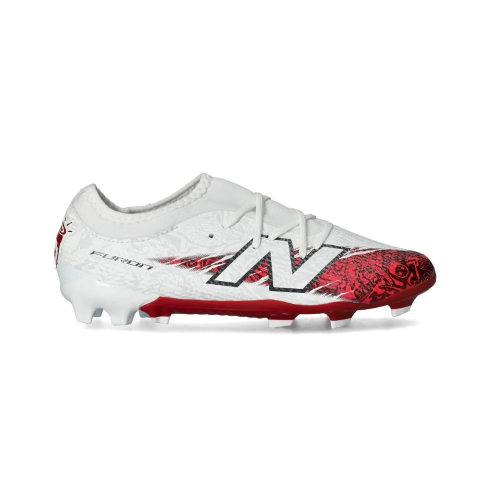 New Balance Kids BUKAYO SAKA x FURON ELITE JNR FG V8 in White/Red/Grey