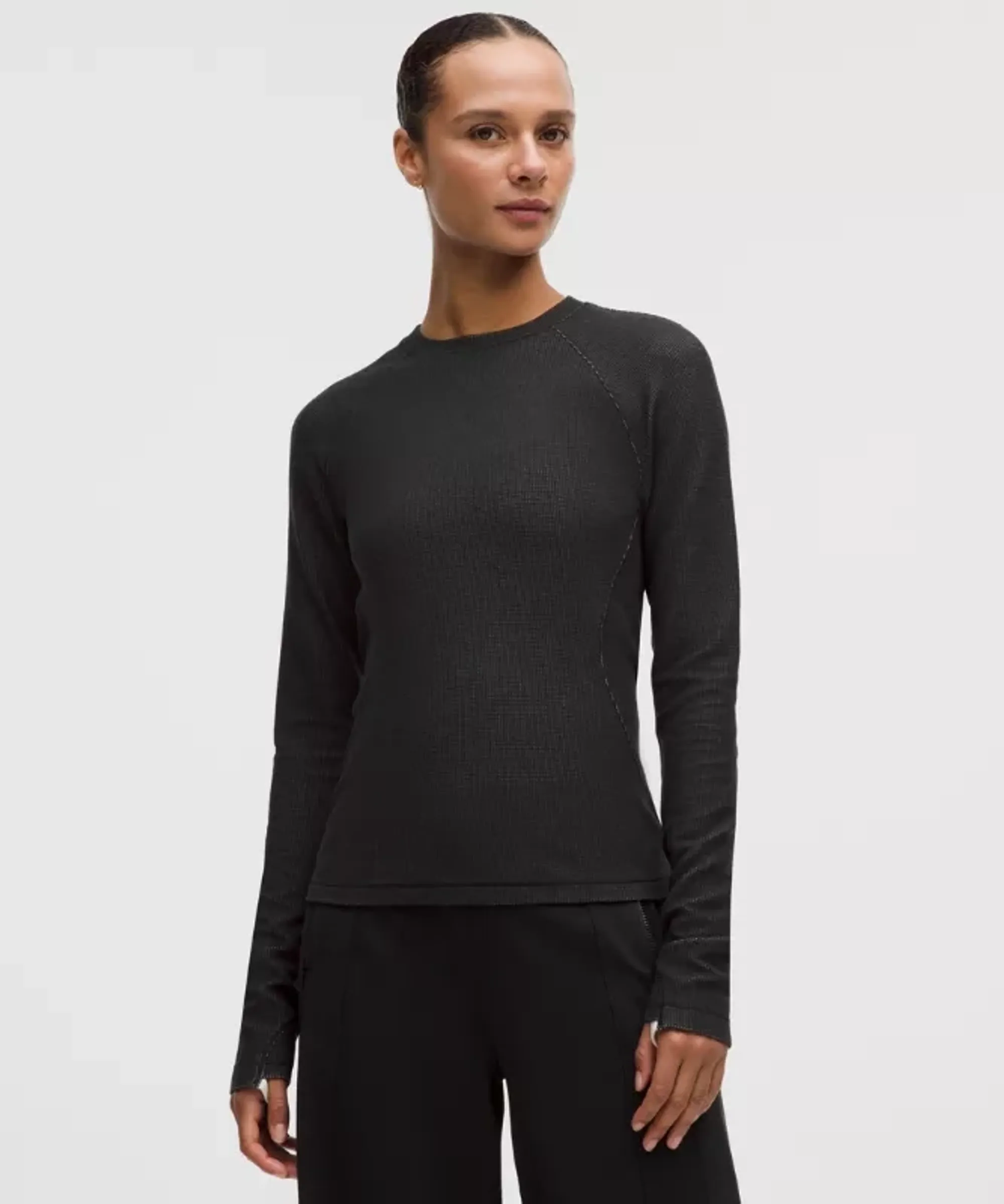 lululemon – Women's Waffle-Knit Crewneck Base Layer – Color Black/Grey – Size Large