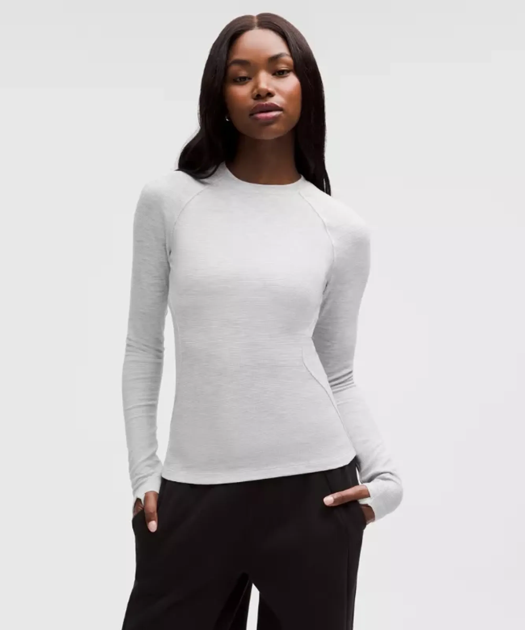 lululemon – Women's Waffle-Knit Crewneck Base Layer – Color Light Grey/Grey – Size Large