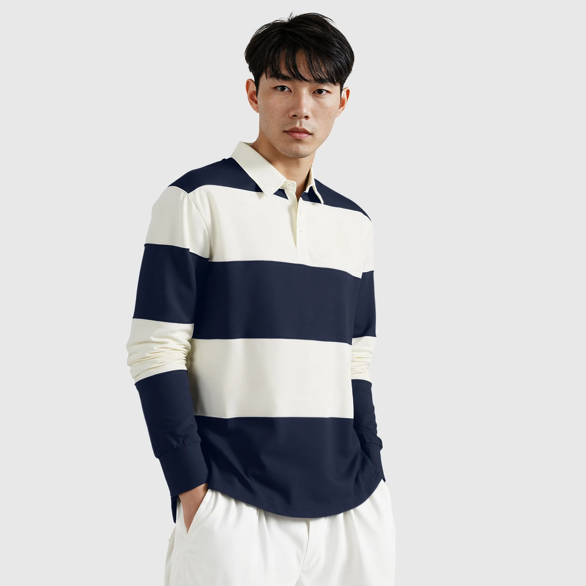 Chelsea Varsity Striped Rugby Polo - Navy/Cream