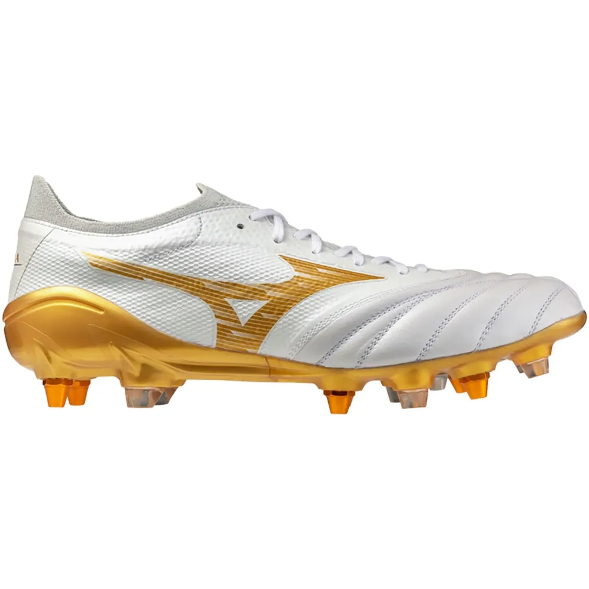Mizuno Morelia Neo IV Beta Elite Mix SG White MP Gold Cool Gray
