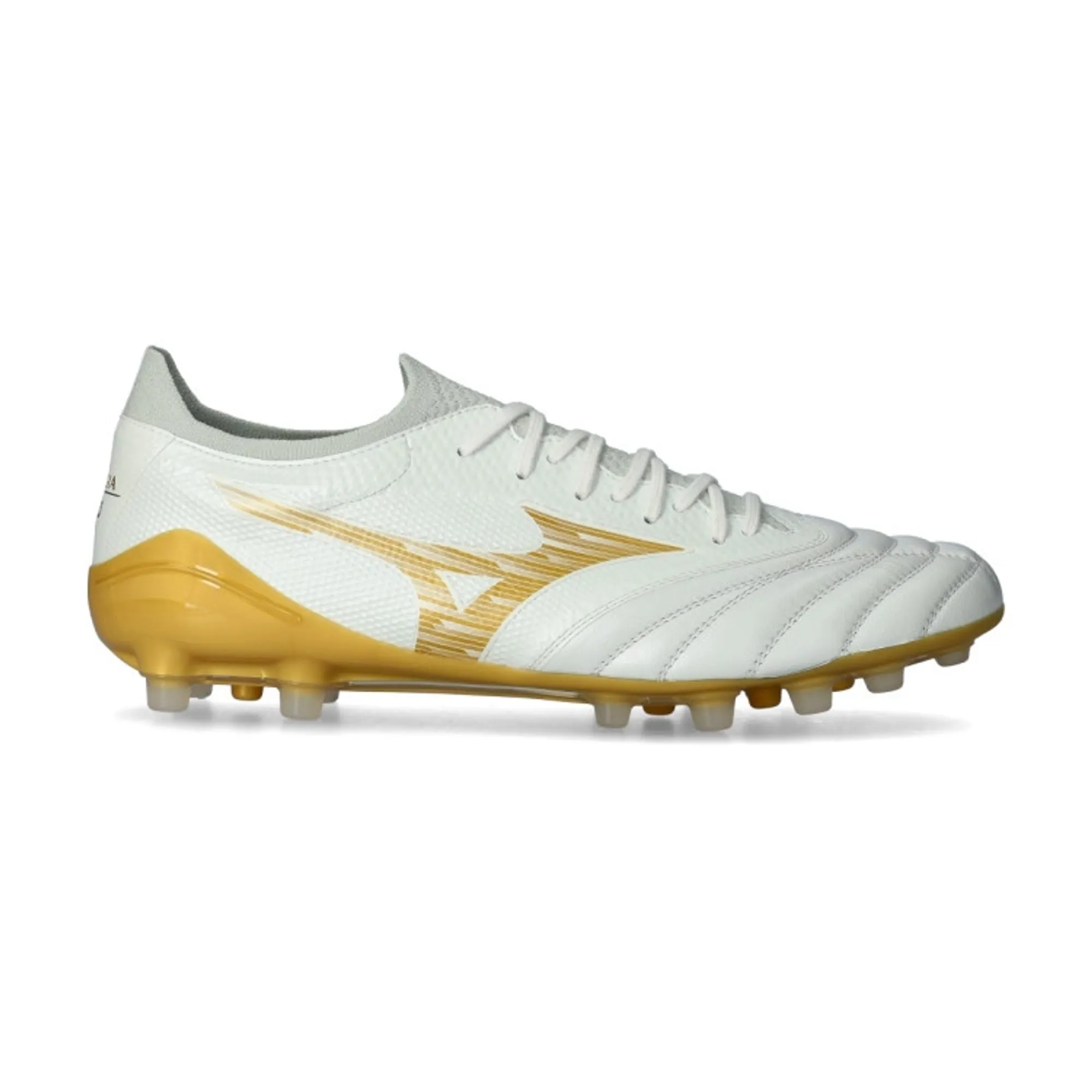 Mizuno Morelia Neo IV Beta Elite AG White MP Gold Cool Gray