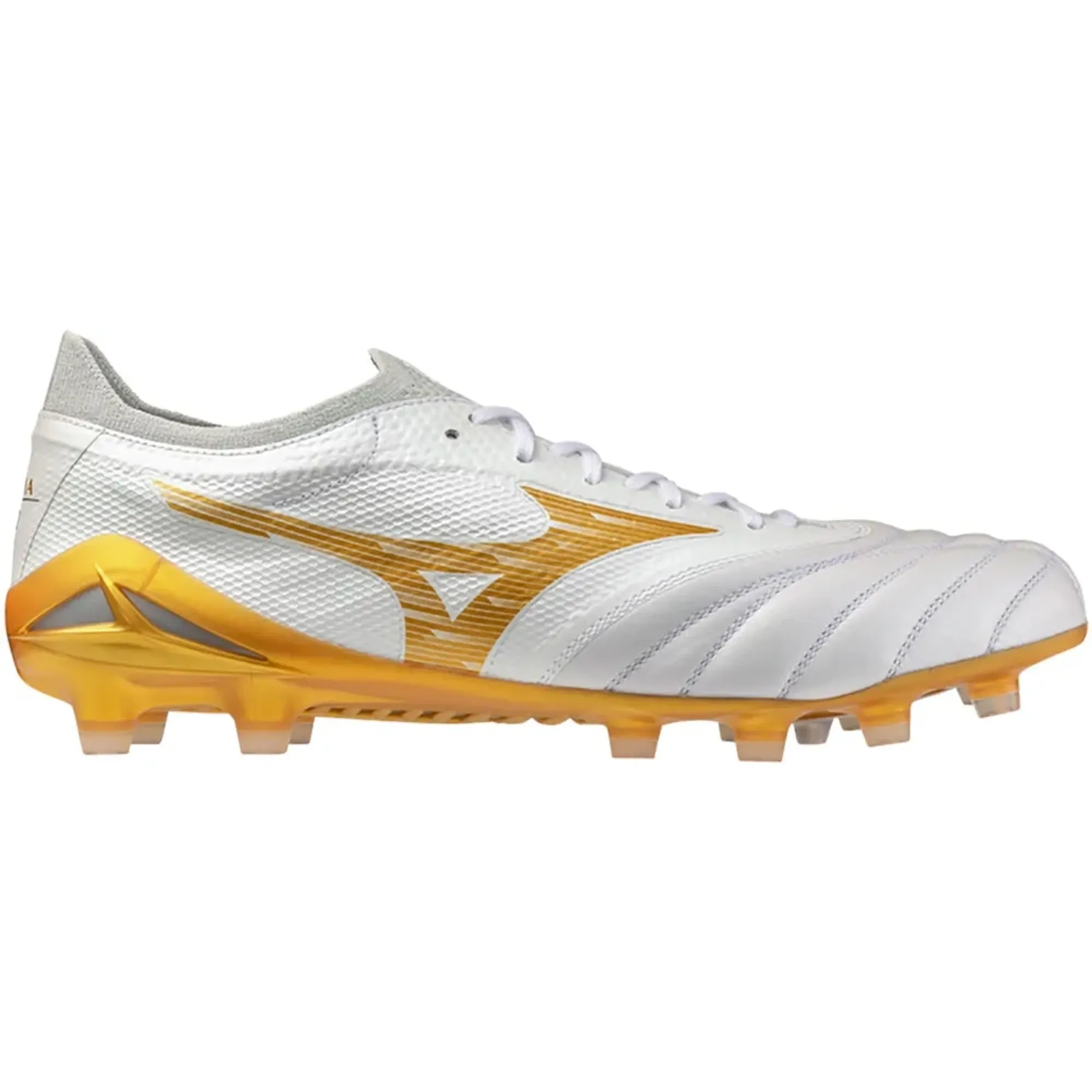 Mizuno Morelia Neo IV Beta Elite FG White MP Gold Cool Gray