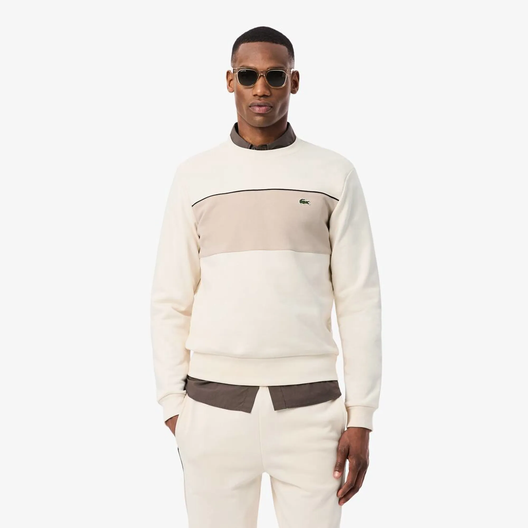 Lacoste Colour-Block Fleece Sweatshirt - Beige