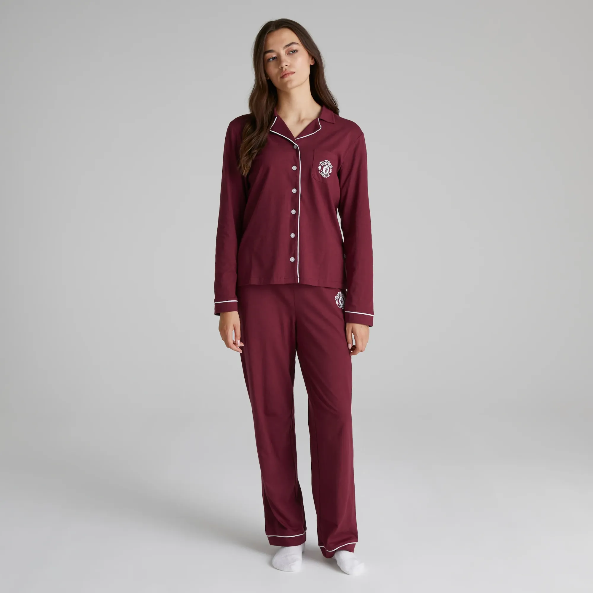 Manchester United Womens Button Through Pyjama Set Burgundy