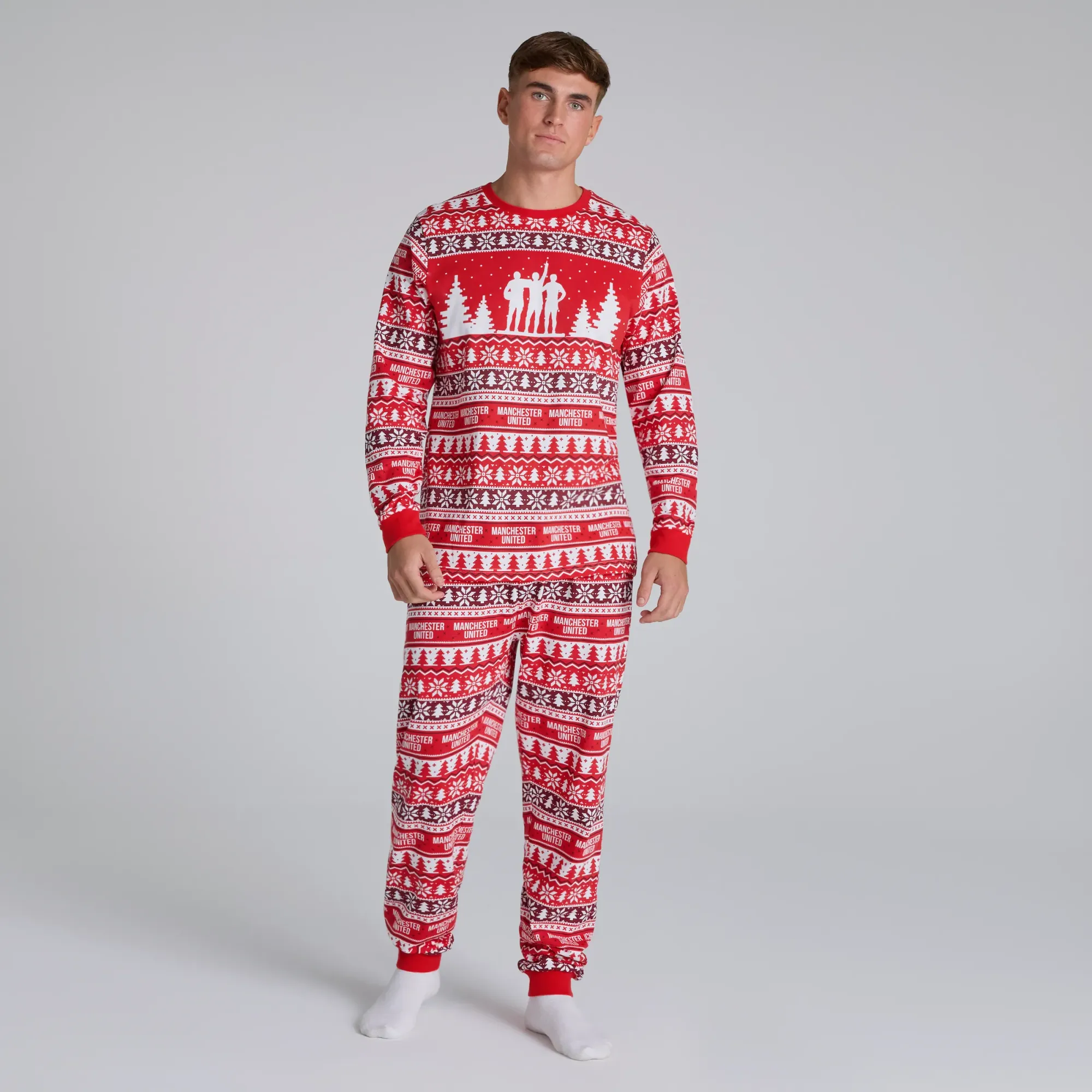 Manchester United Mens Christmas Fairisle Pyjama Red