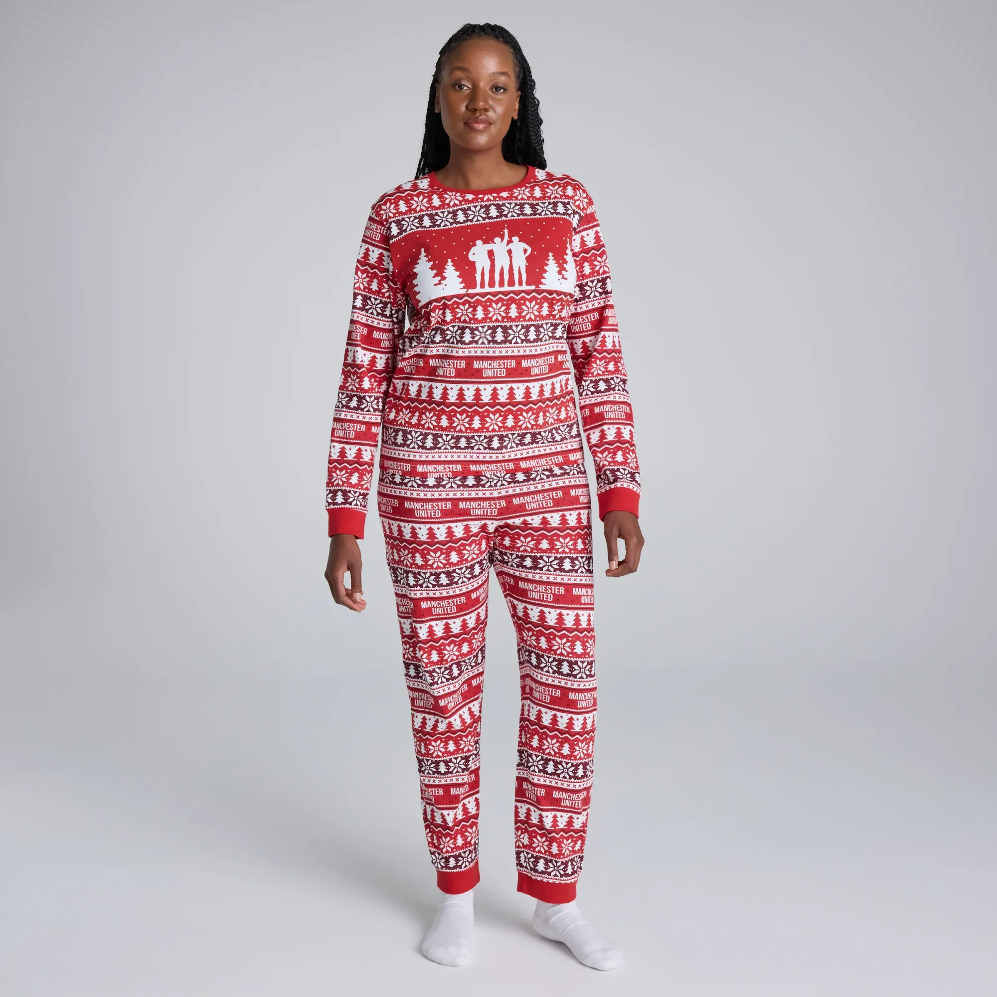 Manchester United Womens Christmas Fairisle Pyjama Red