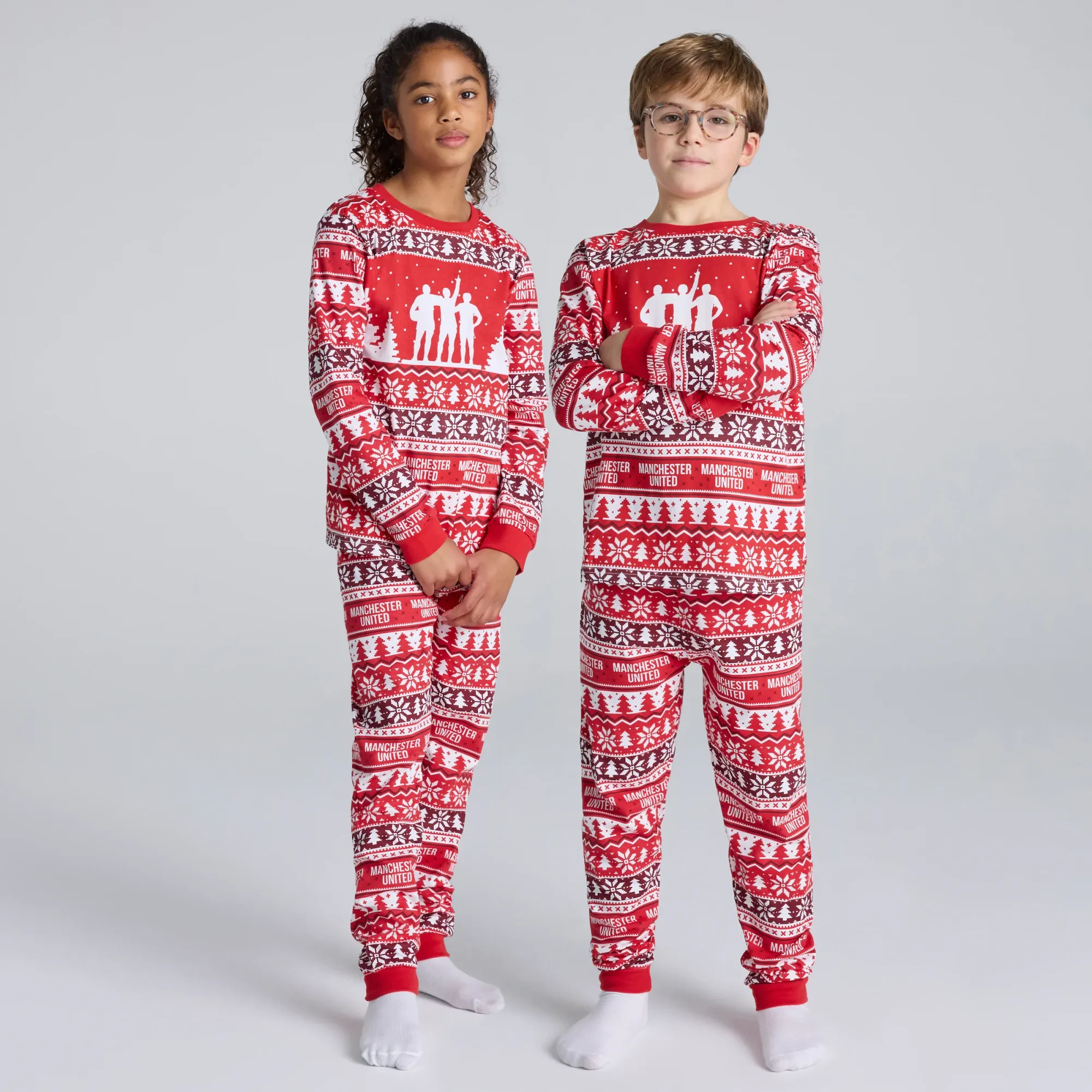 Manchester United Kids Christmas Fairisle Pyjama Red
