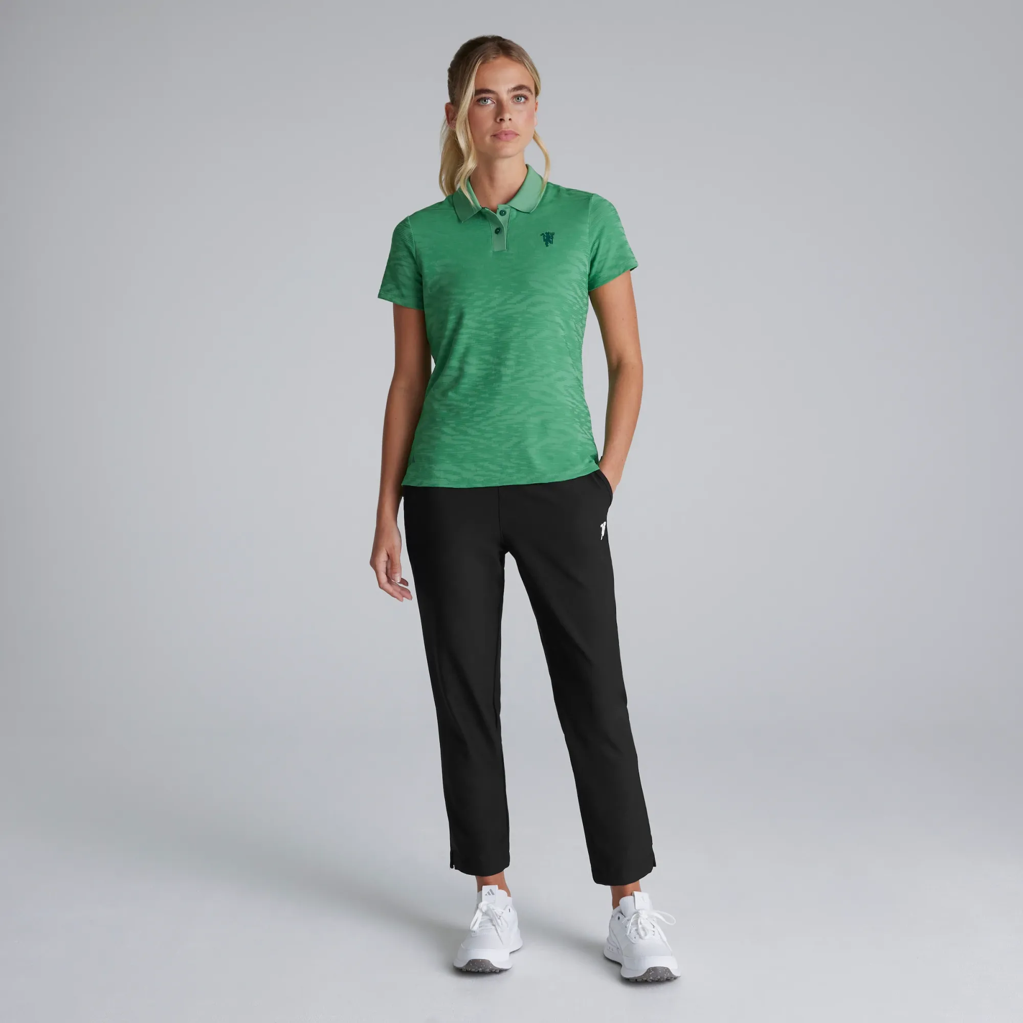 Manchester United x adidas Womens Golf Ultimate365 Jacquard Polo Shirt Green