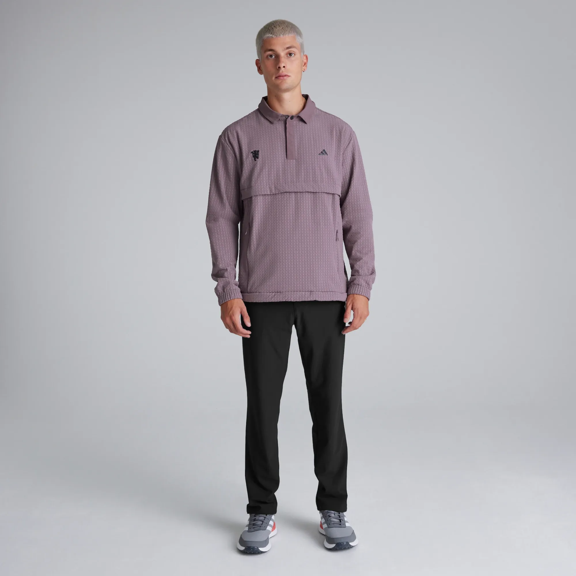Manchester United x adidas Mens Golf Ultimate365 Tour WIND.RDY 1/4 Zip Sweatshirt Purple