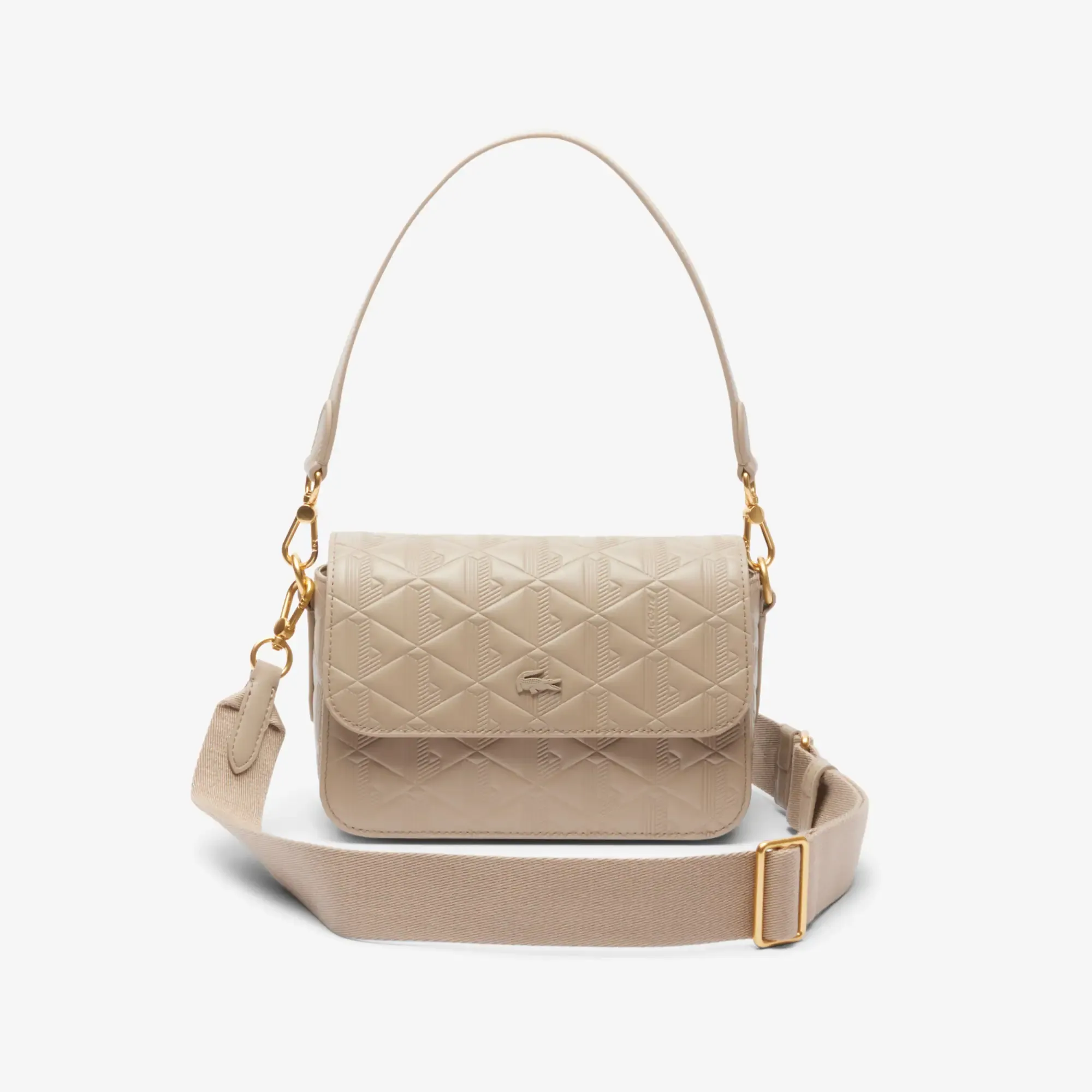 Lacoste Maheki Embossed Leather Shoulder Bag - Simply Taupe