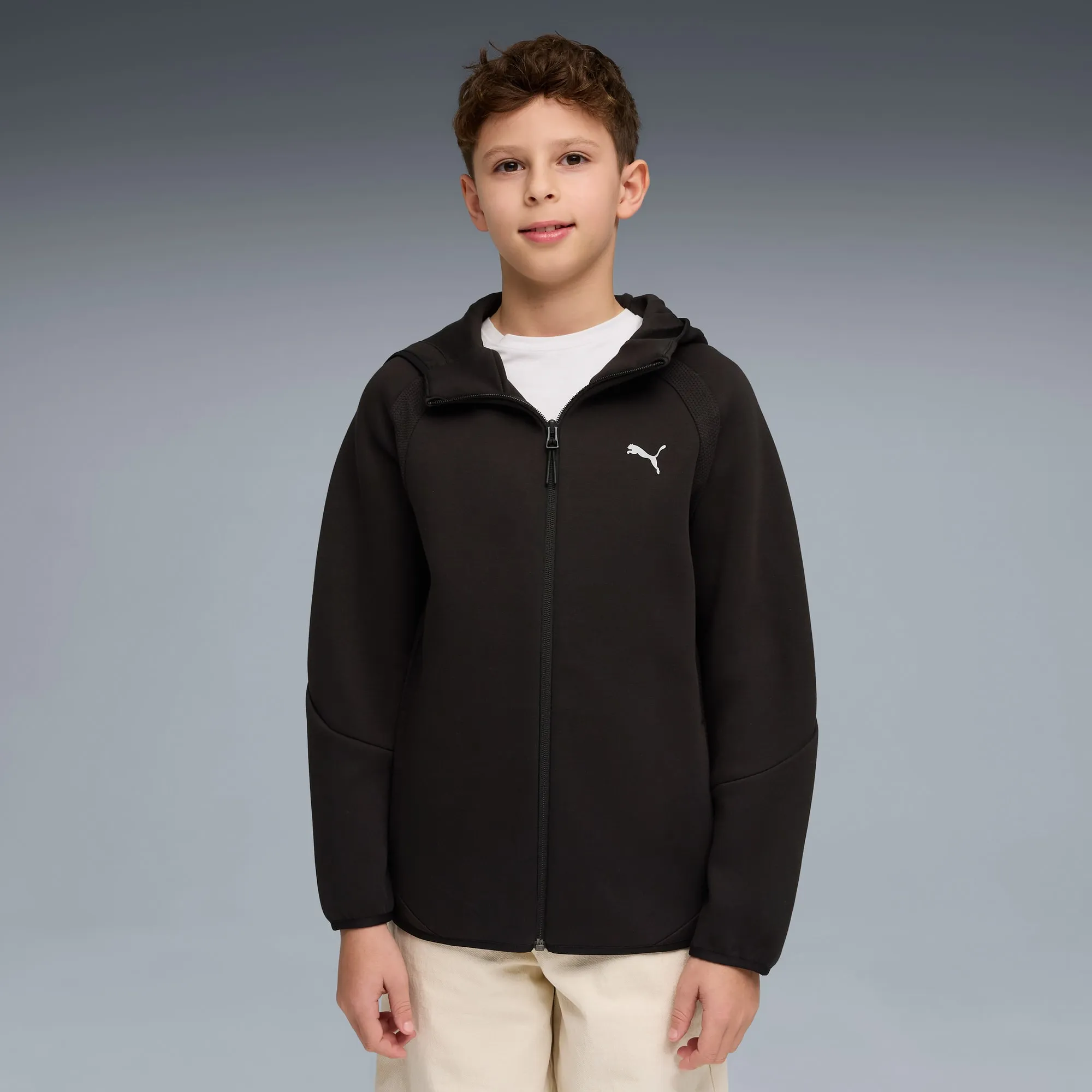 PUMA Evostripe Full-Zip Hoodie Youth, Black, size 11-12 Youth